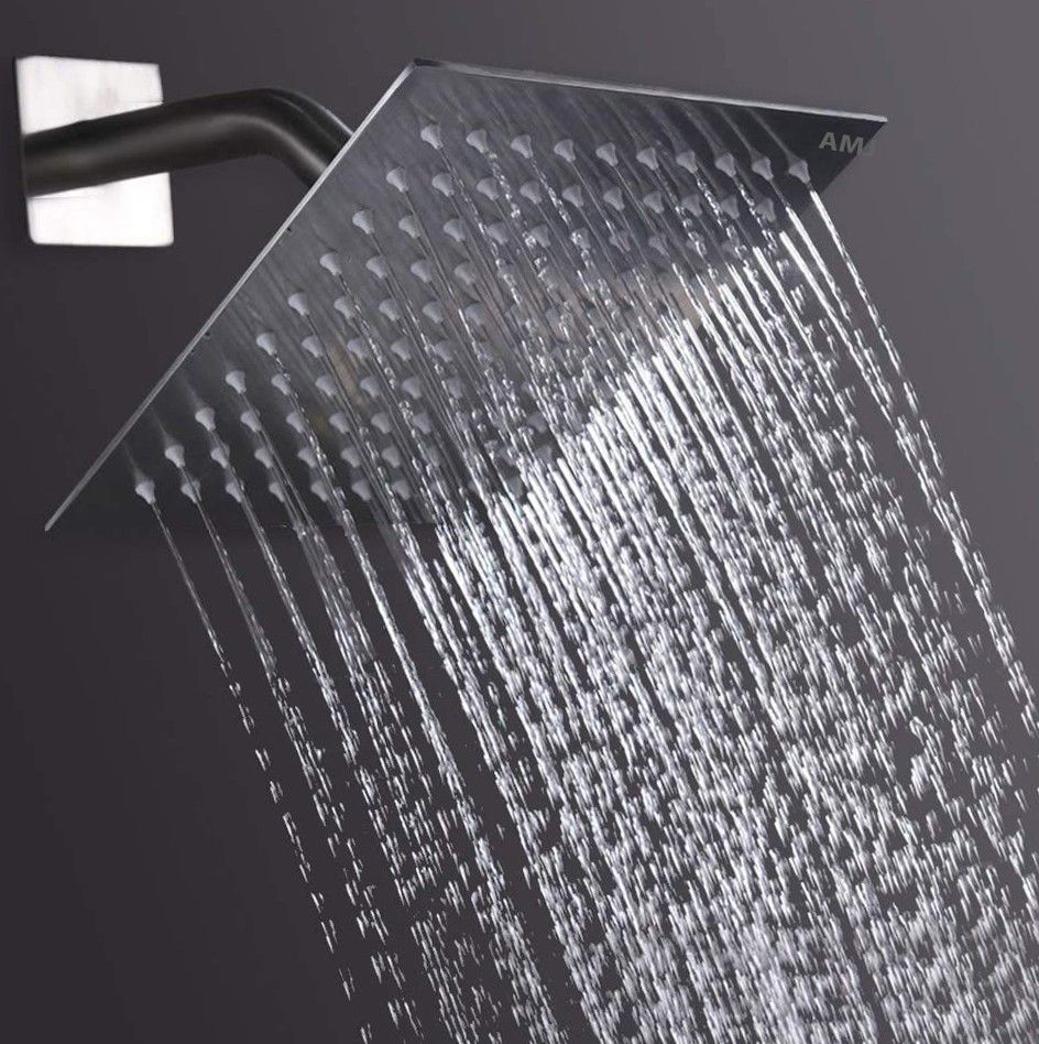 AMJ 8X8 (8") StainlessSteel UltraSlim Square Rain Shower Head with 18inch Round arm Shower Set-image-34