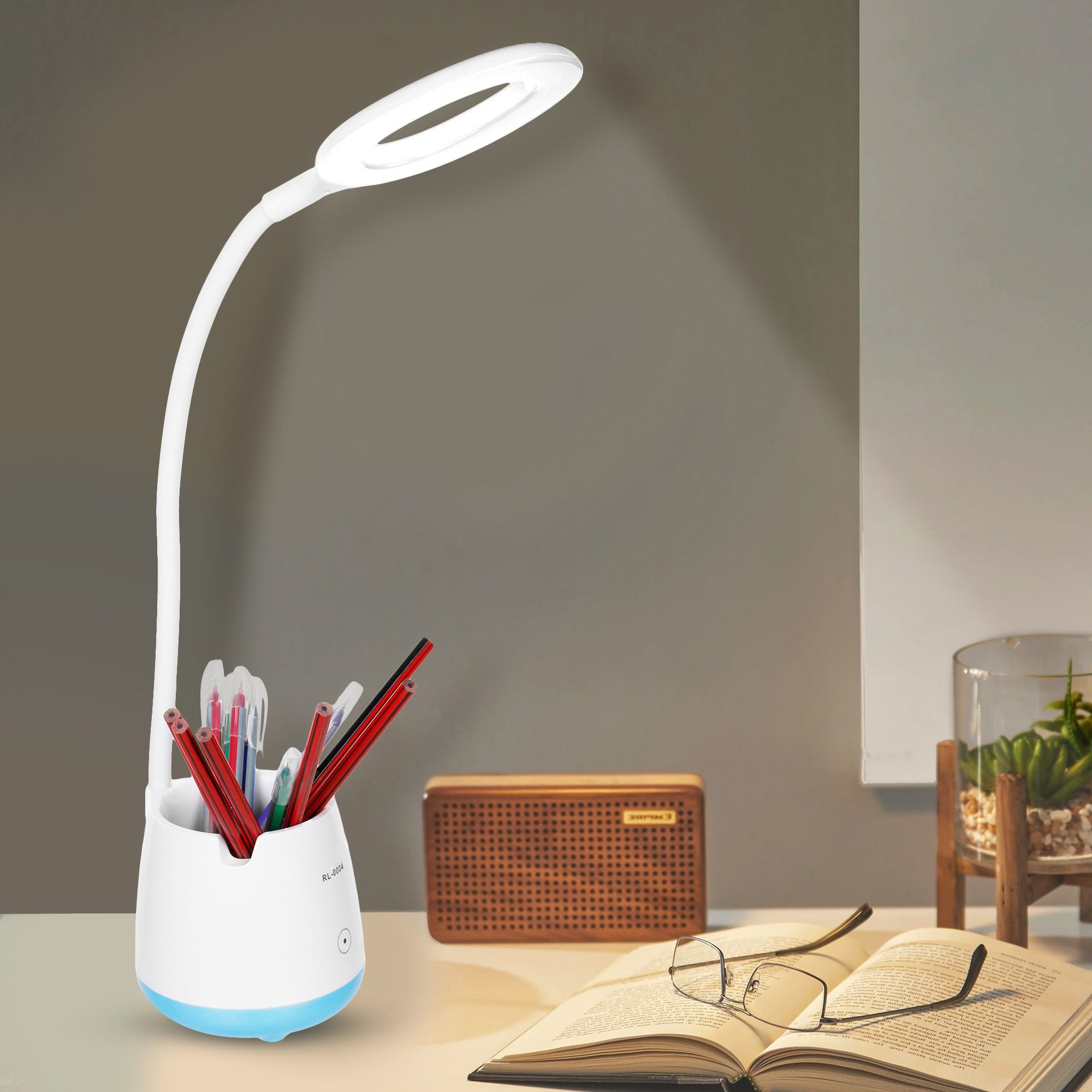 Rocklight Touch On/Off Switch LED Desk Lamp/Student Study Reading/Learning Dimmer/Brightener Rechargeable Led Table Lamps Table Lamp ( 32 CM, White , Blue) Study Lamp