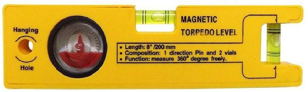 1 X 8-inch Magnetic Torpedo Level with 1 Direction Pin, 2 Vials and 360 Degree View Torpedo Level Magnetic Torpedo Level-image-36