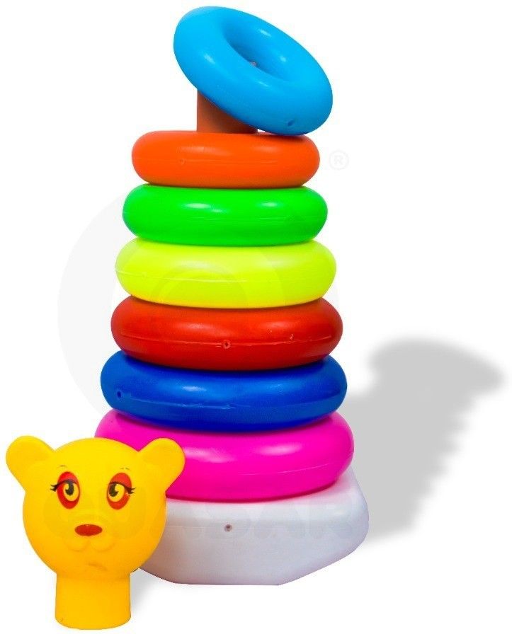 Colorful Teddy Rings with Rainb0w Smiley Stacking Play Set Toy for Kids 6 to 2 Year Baby's Made in India Pretend Role Play Set Children Learn Play Fun Toddler Kids Set Girls (7 Ring Teddy)-image-1