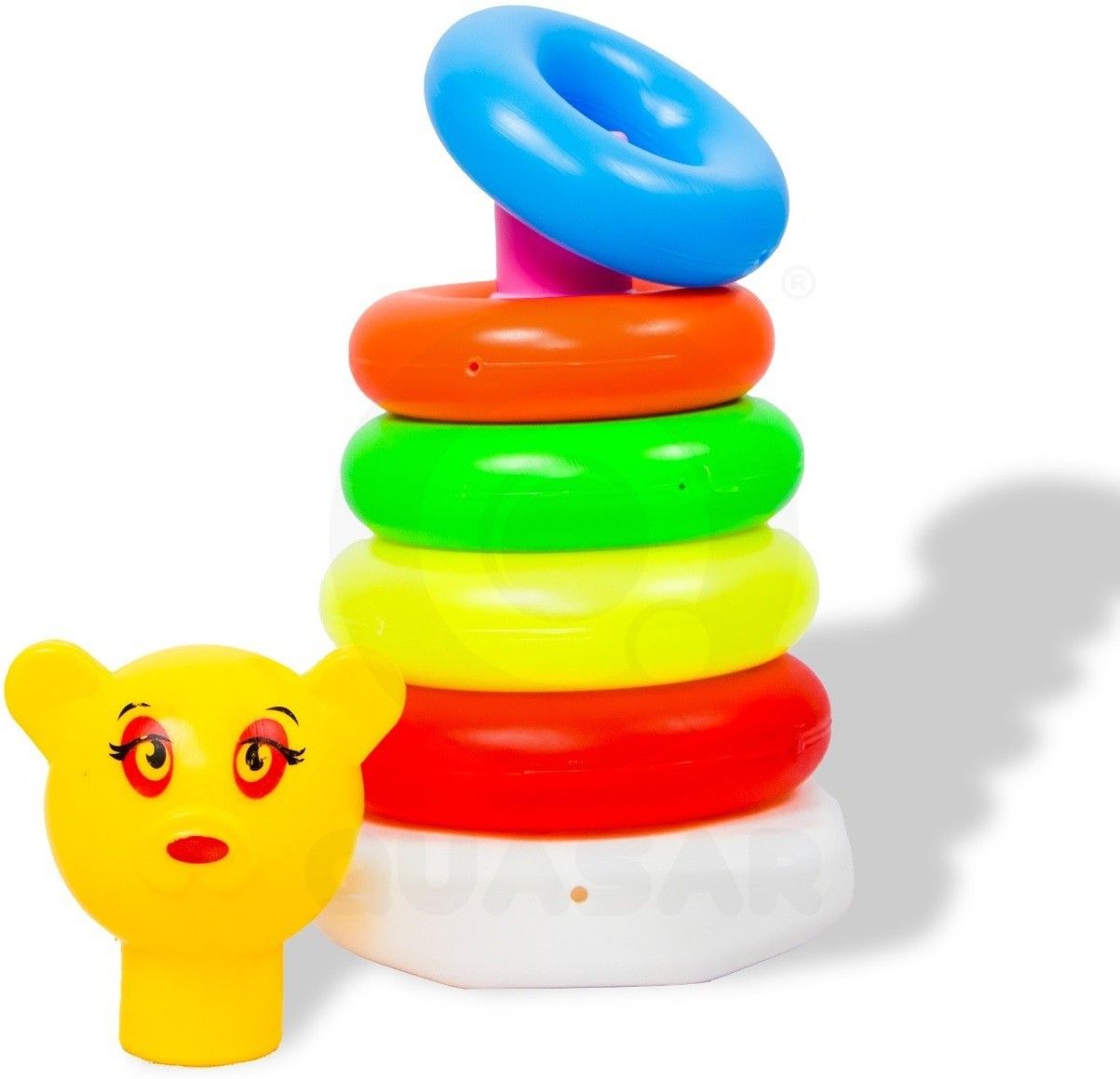 quasar Colorful Teddy Rings with Rainb0w Smiley Stacking Play Set Toy for Kids 6 to 2 Year Baby's Made in India Pretend Role Play Set Children Learn Play Fun Toddler Kids Set Girls (5 Ring Teddy)-picture-16