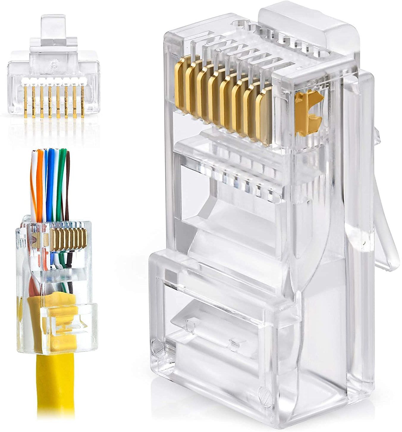 BALRAMA 100 Pcs RJ45 Cat6 Pass Through Connectors LAN Connector Passthrough RJ45 Network Network Interface Card