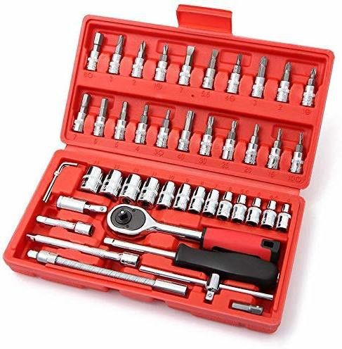 siyaram 46Pcs All Purpose 1/4"inch Ratchet Socket Spannar Set Socket Set-picture-29