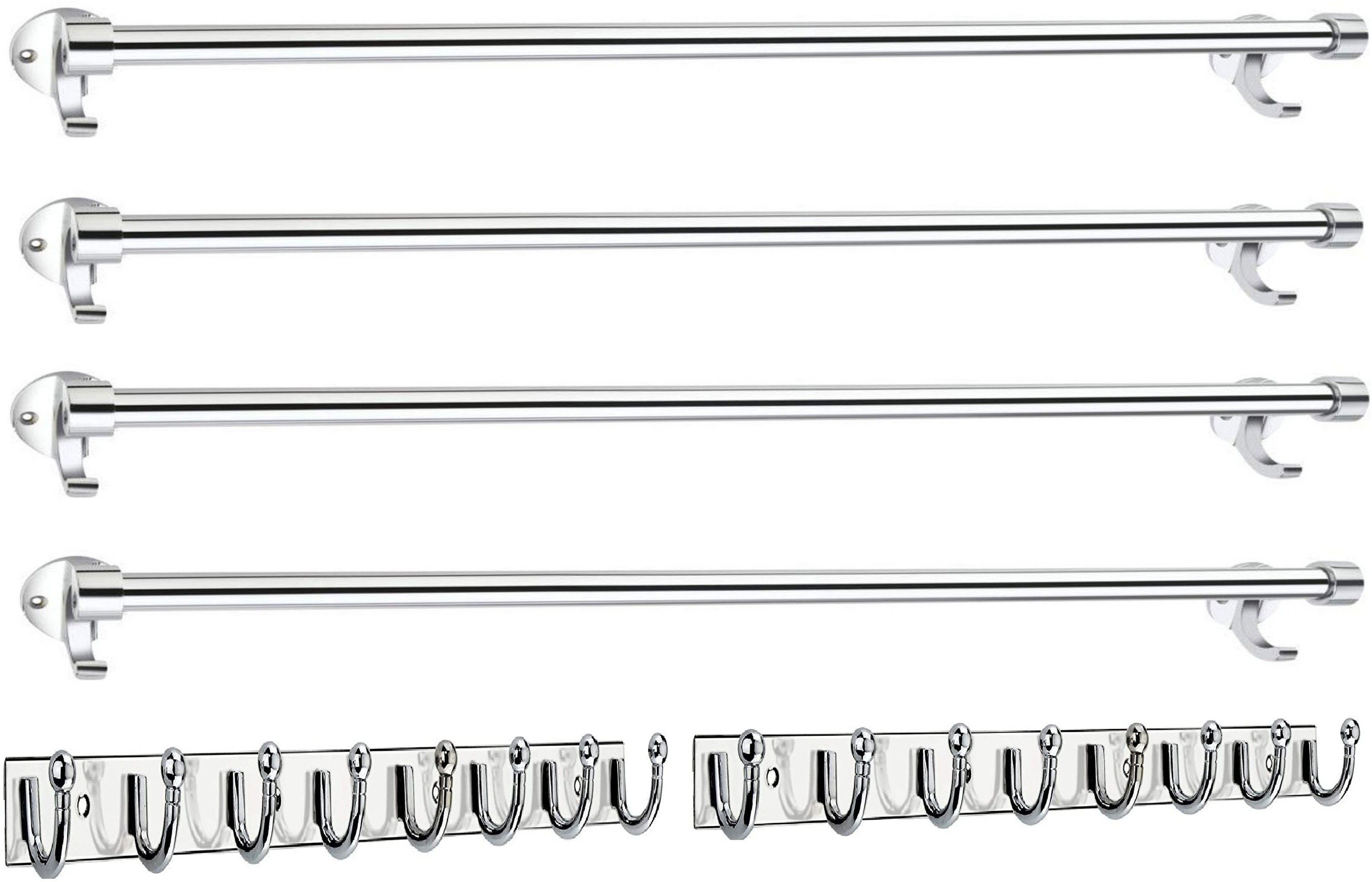 Stainless Steel Towel Rod/Towel Rack for Bathroom/Towel Bar/Hanger/Stand/Bathroom Accessories/Khunti/ Wall Hanger/ (24 Inch - Chrome Finish)(38 Cm - Hanger Wall Hanger) - Total Pack of 6 24 inch 1 Bar Towel Rod