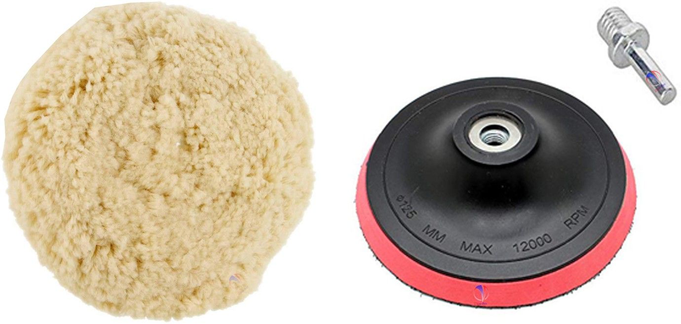 5"Inch Dia. Multipurpose Buffing Polishing Wool Pad With 5" Inch Backing Disc & Drill Adopter Pro Vehicle Polisher-image-5