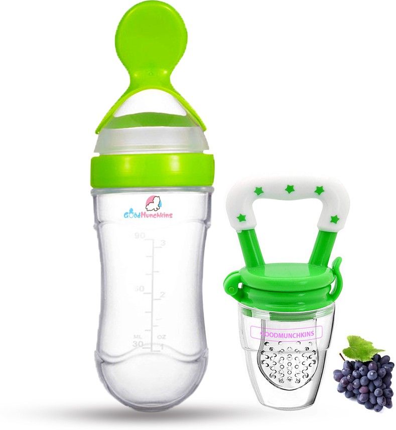 Silicon Food Feeder -Silicon Fruit Feeding Nipple for Baby BPA Free Combo Pack 2- Silicon Food Container & Nipple, Food Grade Plastic Caps