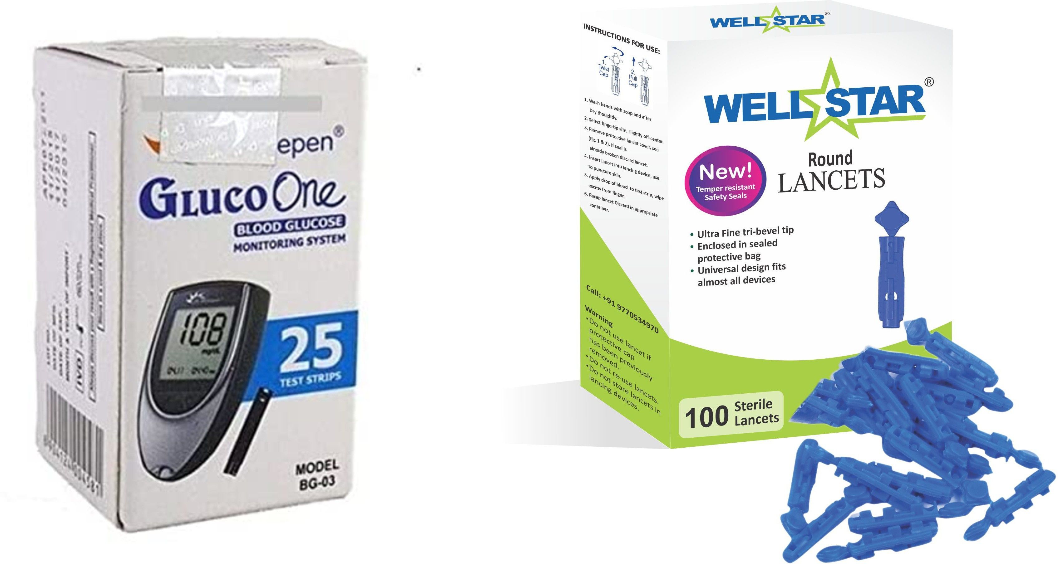Wellstar BG-03 25 Test Strips With Round Glucometer Lancets (100) Glucometer Lancets-picture-16
