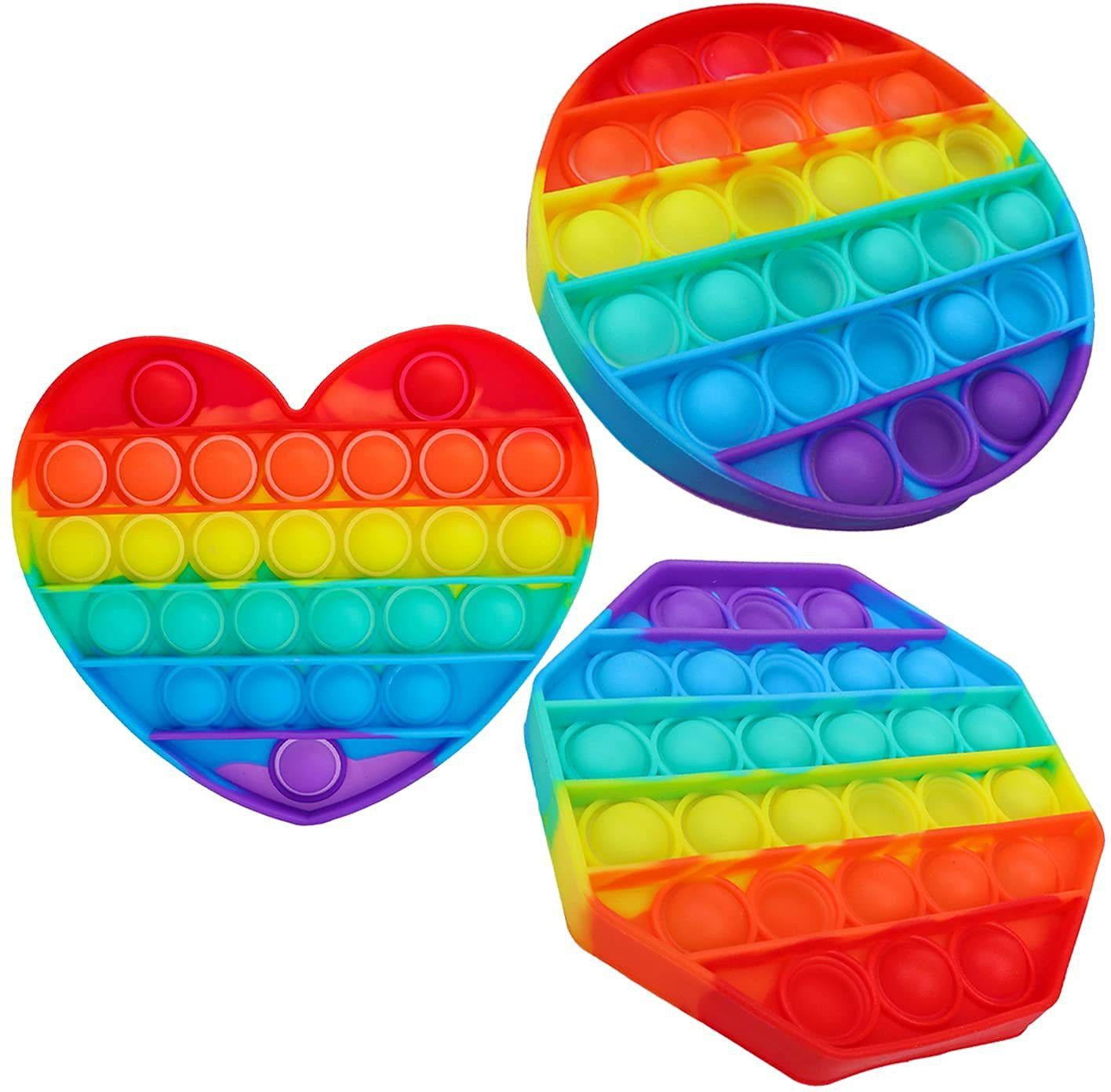 veryke Pack of 3- Heart, Octagone, Circle - Fidget Popping Sounds Toy, BPA Free Silicone, Push Bubbles Toy for Autism Stress Reliever, Sensory Toy-picture-19