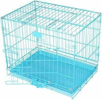 woofy Dog Cage Sky Blue 18 Inch Iron Cage with Removable Tray for Pupppies, New Born & Rabbit Single Door Small Size Hard Crate Pet Crate-picture-47