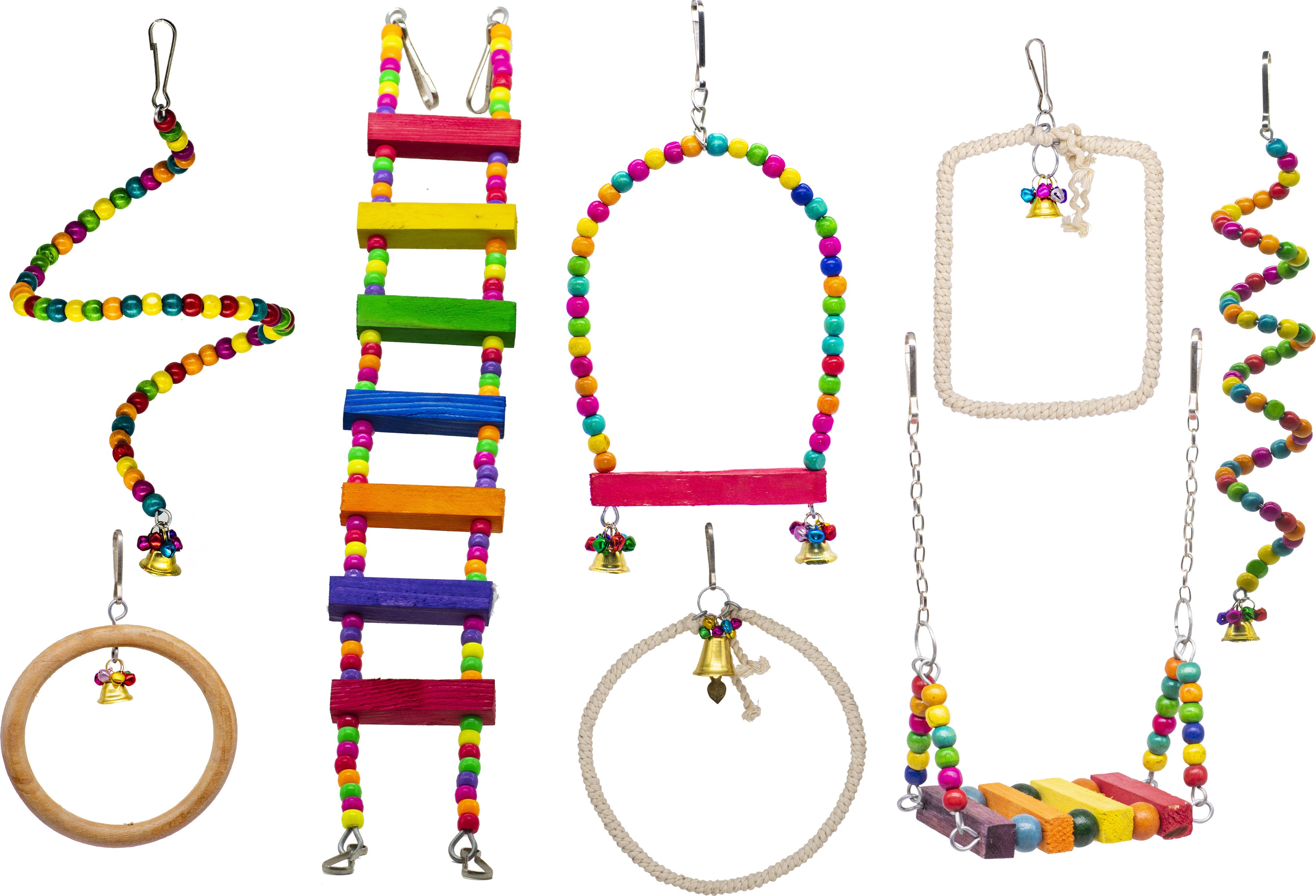 greenbirds TOYS Combo Of Colorful Wooden Swing, Bird Ladder, 3 Beautiful Ring Perches & 2 Spiral Hangings Birds Toys Natural Wood Parrot Toys Cage Accessories Resting Toy Wooden Training Aid For Bird & Bird Wooden Chew Toy, Training Aid, Perch For Bird Wooden Chew Toy, Training Aid, Perch For Bird-picture-35