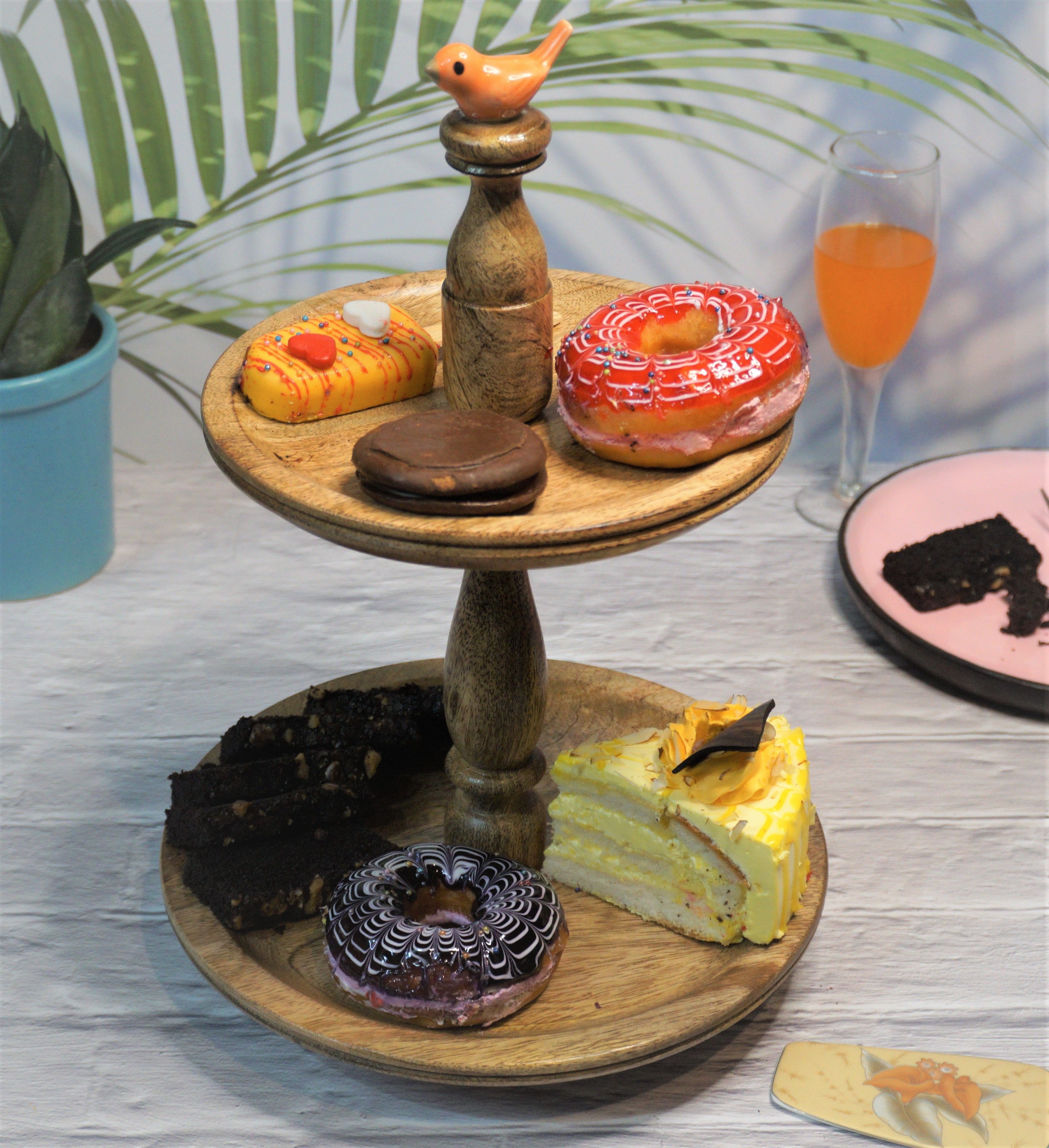 Mango Wooden 2 Tier Cake and Cupcake Stand for Parties Wooden Cake Server-image-4