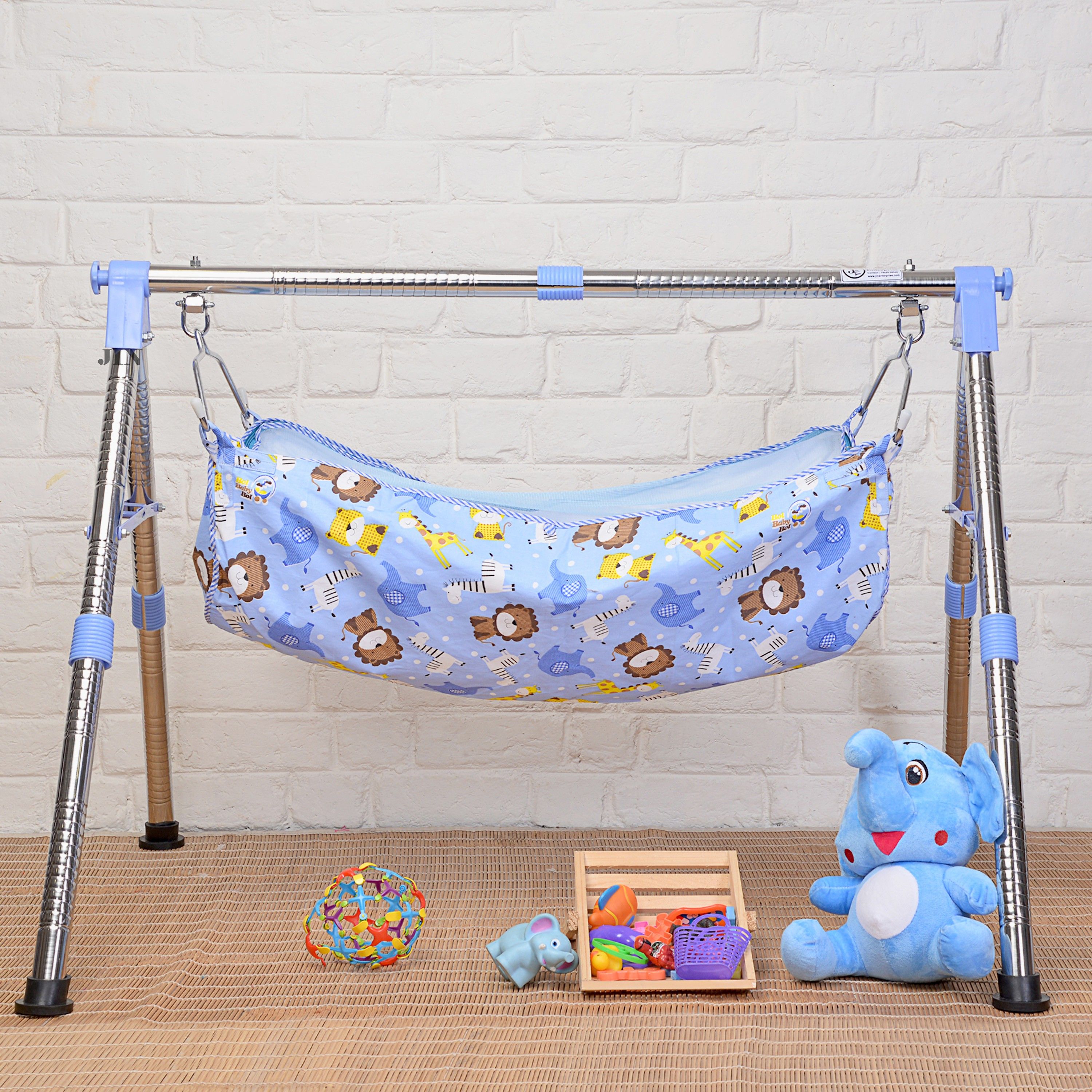 Fully Foldable Cradle with Round Frame, Indian Style Ghodiyu (Blue)-image-1