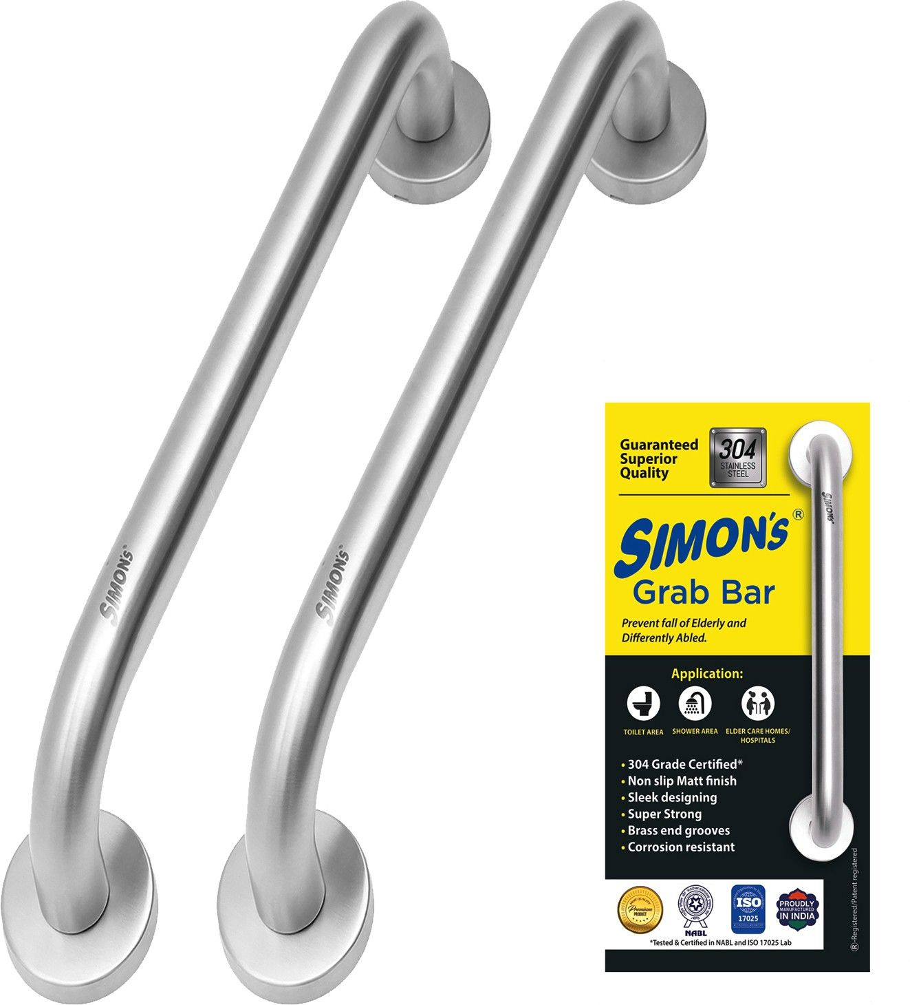 100% Stainless steel 304 heavy duty grab bar for bathroom handrailing and safety handle for elderly - 16 inch - Pack of 2 Shower Grab Bar-image-42