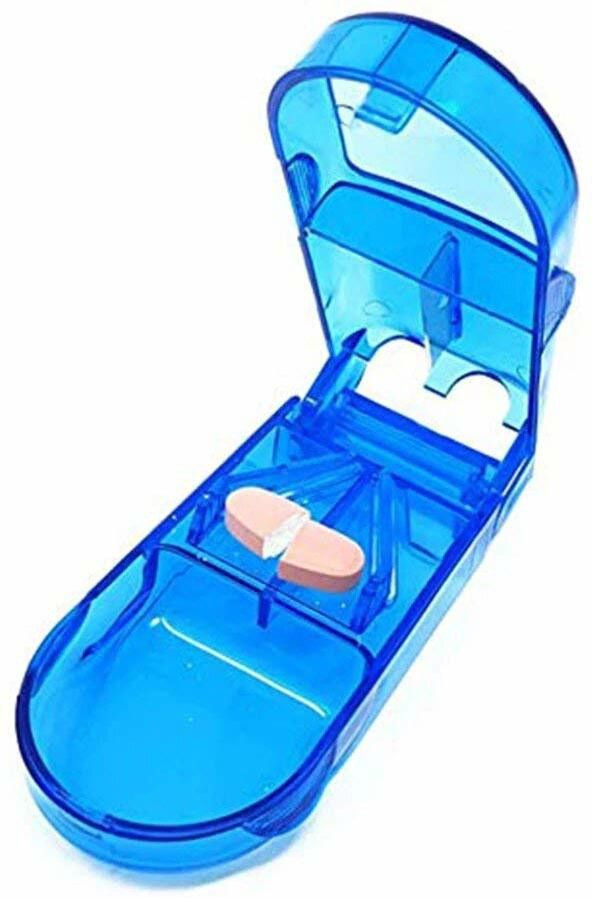 Transparent Medicine Pill Case Tablet Cutter Splitter Divide Safe Storage Compartment Box, Cuts Pills Stainless Steel Blade, Travel Sized BlPCTRP-2563 Manual Pill cutter and Organizer-image-5