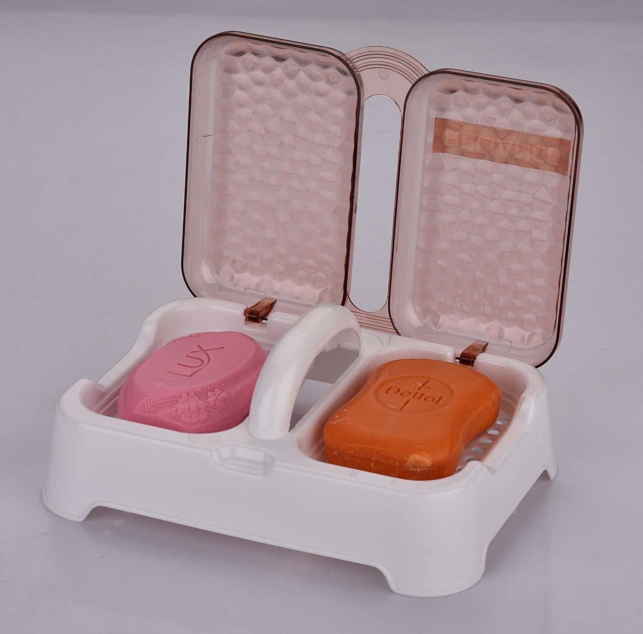 bekner Double Sealed Drain Soap Dish Tray Holder with Handle & Lid Cover Box Case Soap Holder-picture-18