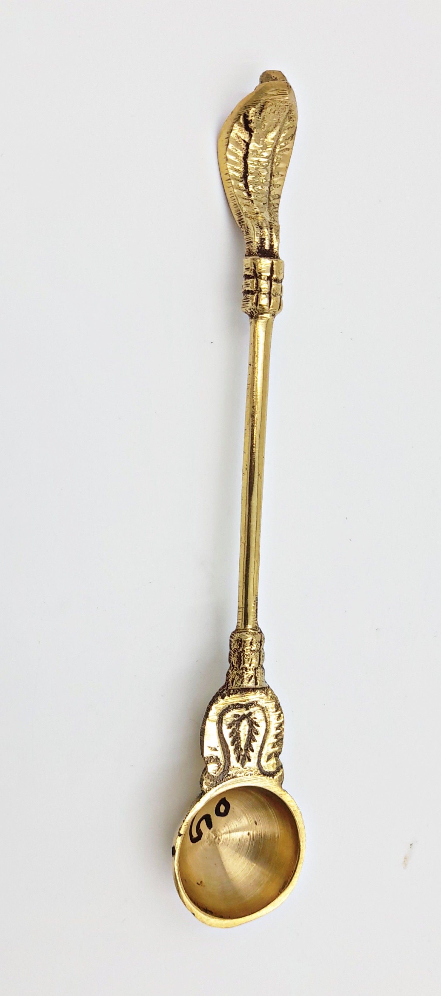 Vintage Look Indian Beautiful Brass Holy Puja Achamani Spoon Nice Collectible – Ritual Spoon – Brass Ganga Jal Spoon – God Figurative Spoon| Panchamrit spoon ( 19 CM Length ) Brass Table Spoon-image-4