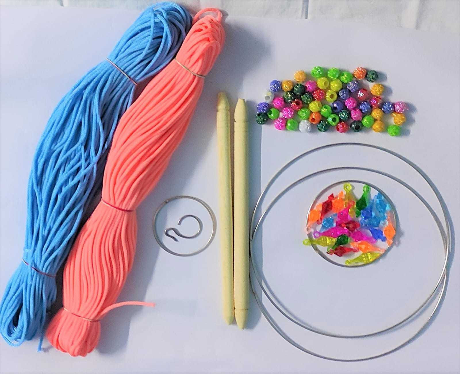 uvv set of. 2 Macrame 5 ring 2 stick 100 beads 50 beall in multicolor image 1