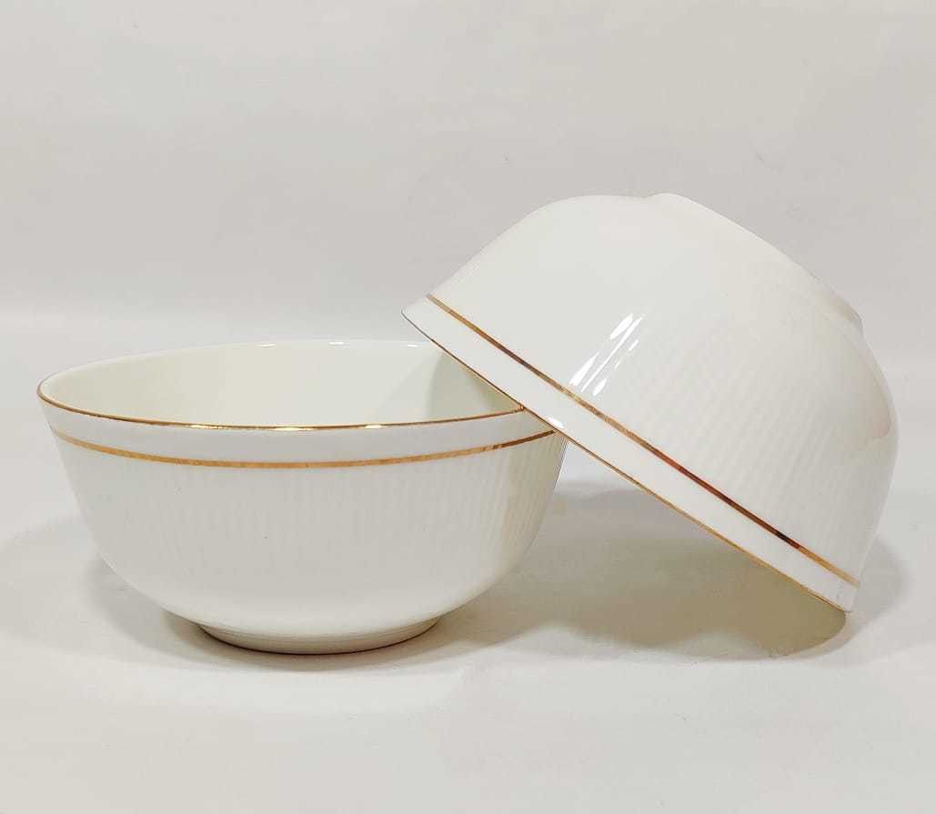 creative hub Ceramic Soup Bowl Ceramic Bowl Set for Snacks Ceramic Serving Bowl Set for Dinner/ Ceramic Snack Bowl with Golden line 22 k Gold Set of 2 Pieces Pure White with Golden line-picture-1