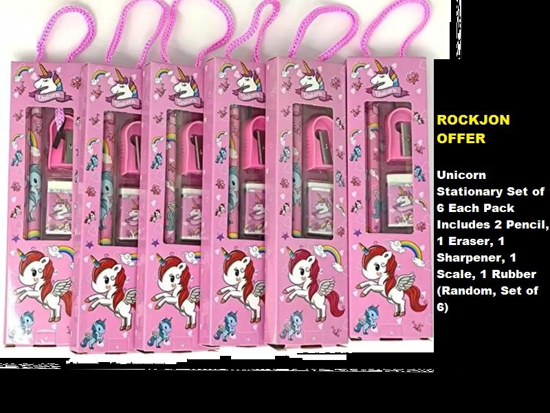 rockjon Unicorn Stationary Set of 6 Each Pack Includes 2 Pencil, 1 Eraser, 1 Sharpener, 1 Scale, 1 Rubber (random, Set of 6) Pencil image 1