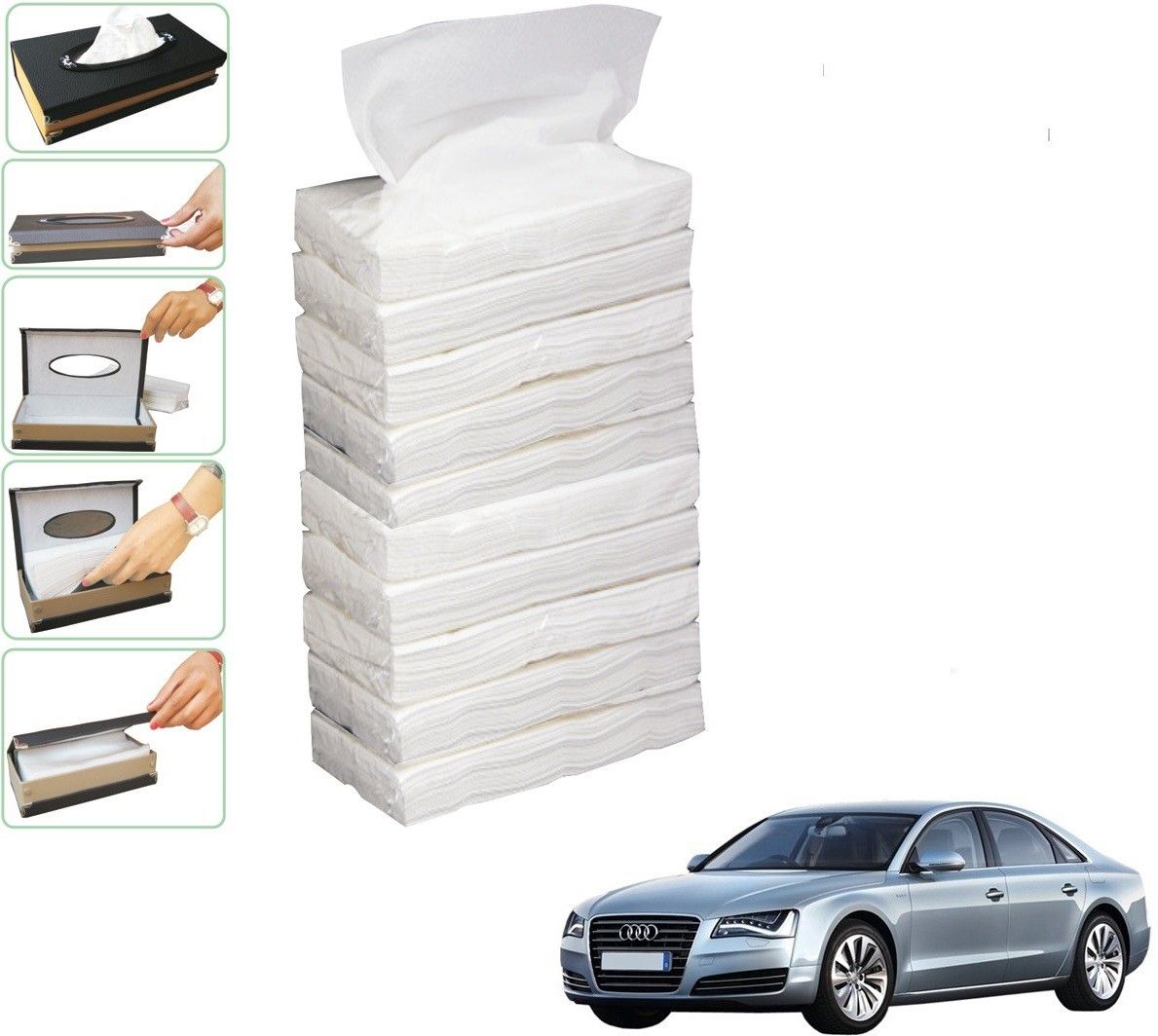 kozdiko 10 SET REFILLER WITH 100 PULLS (200 SHEETS) FOR AUDI A8 Vehicle Tissue Dispenser-picture-47