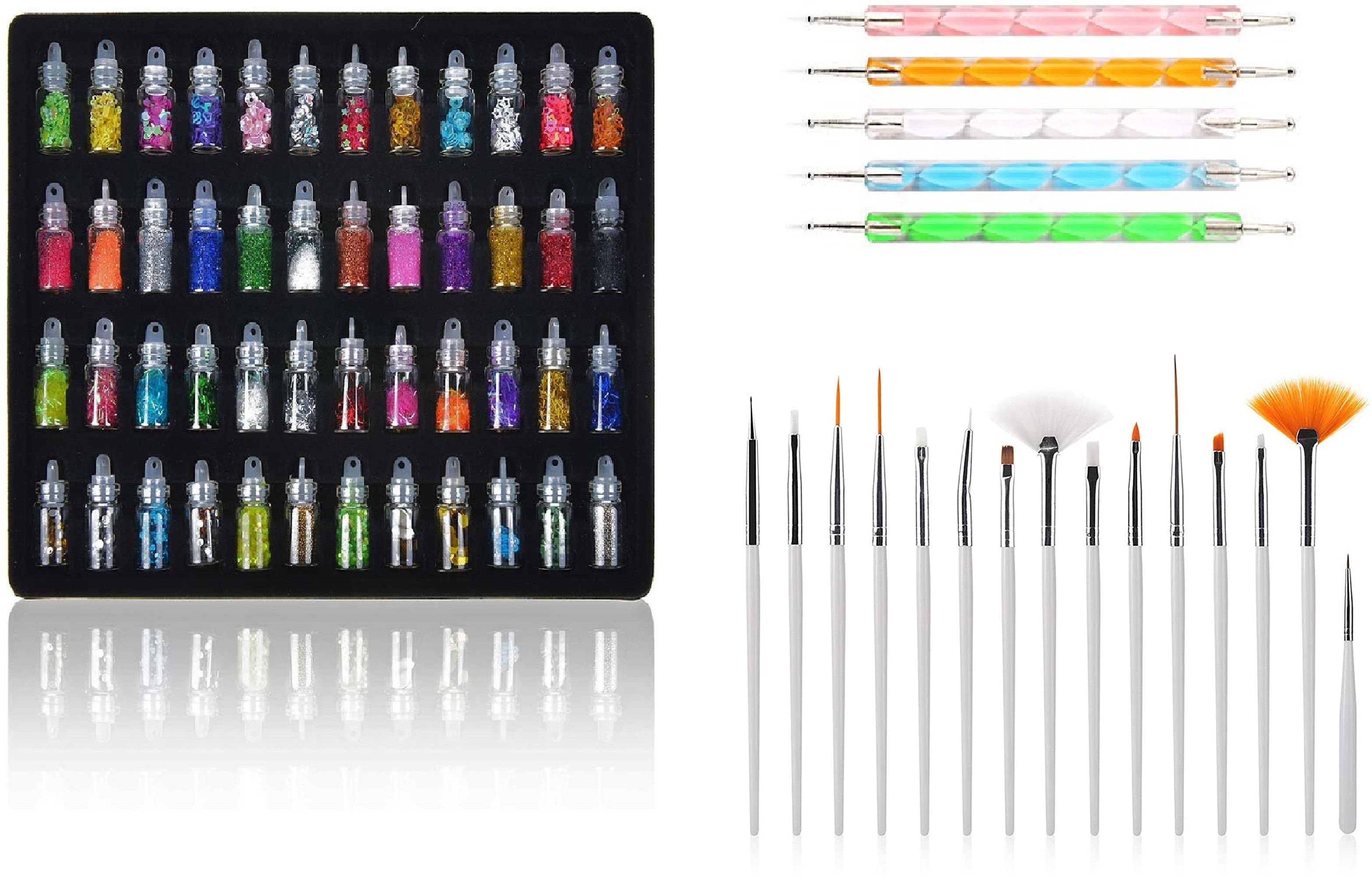 48 Bottles 3d Nail Art Set, 5Pc Double Side Dotting Pen, 15Pcs Nail Art Brush Decoration Tool - Combo-image-20