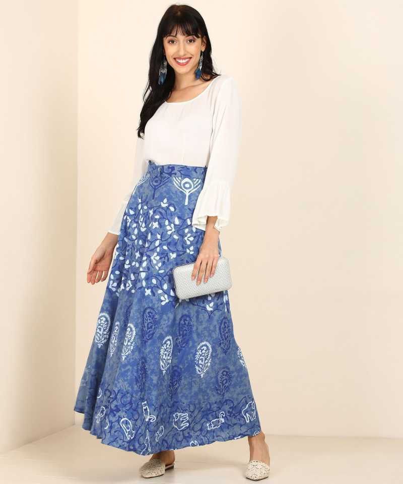 matkewalaz Women Printed Wrap Around Blue Skirt-picture-15