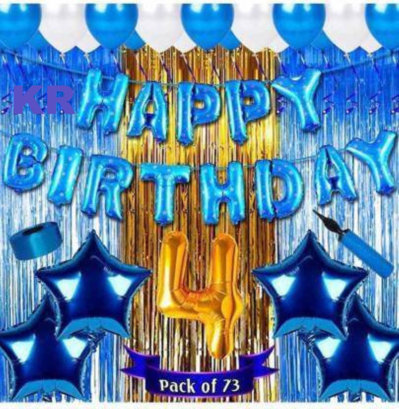 Boy girl & kids Fourth/4th happy birthday Decoration combo/kit Happy Birthday Blue foil balloon pack material party decorations(Pack of 73)-image-25