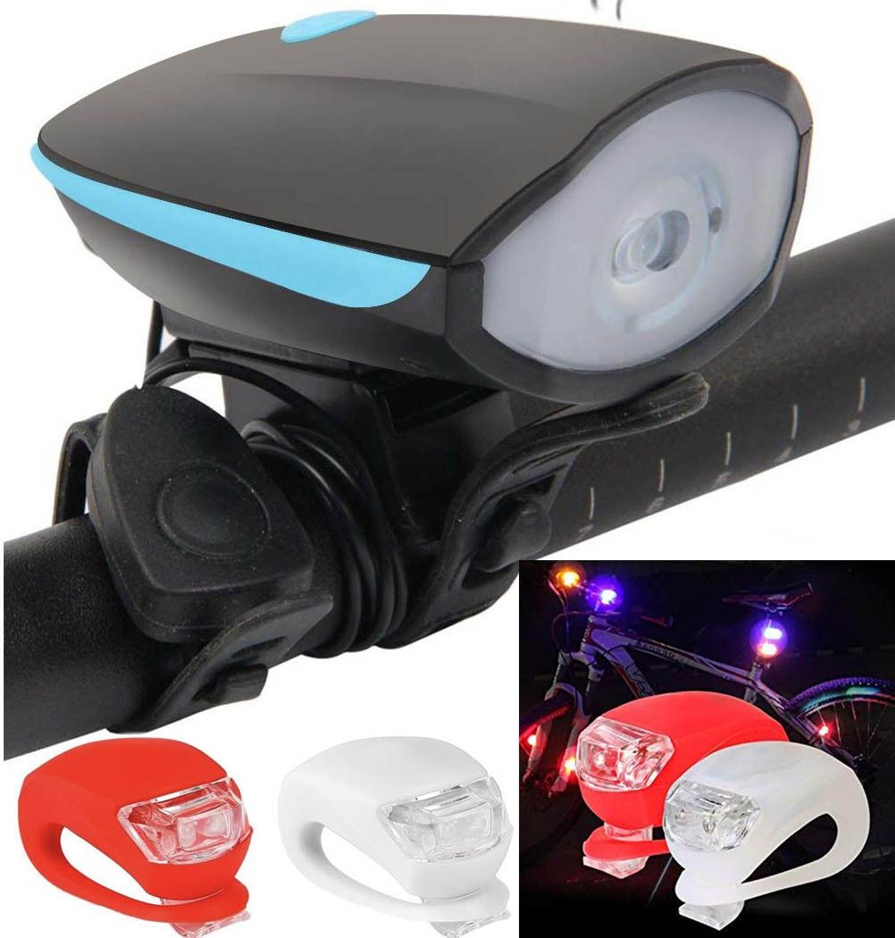 nsv Rechargeable Bicycle Headlight + Horn and Blinker Tail light With 3 Light Mode LED Front Rear Light Combo-picture-2