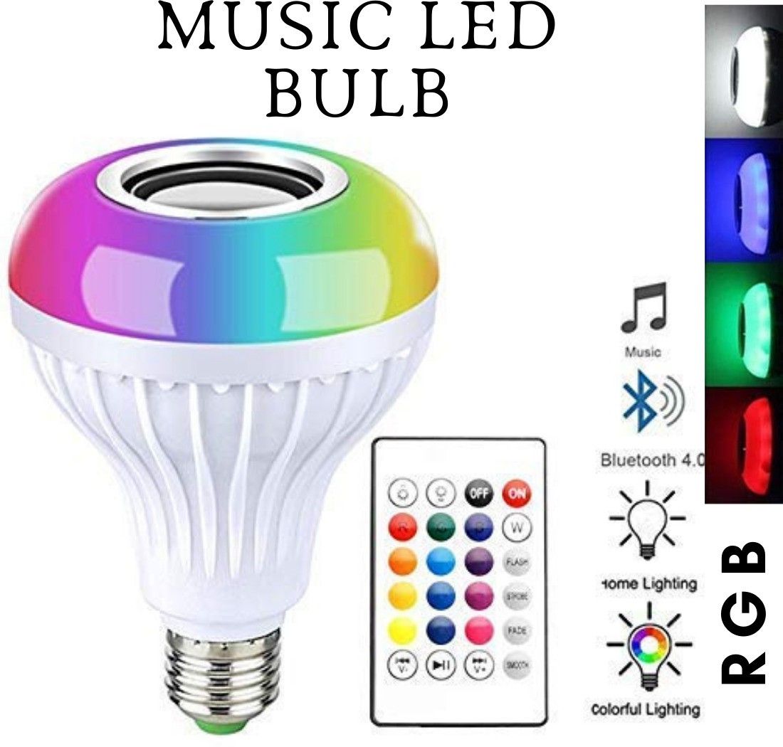 ATSolutions ™LED Light Bulb, Smart 12W E27 LED Bluetooth5.0 Speaker Music Bulb with Remote Controller for Home, Bedroom, Living Room, Party Decoration White Smart Bulb-image-0