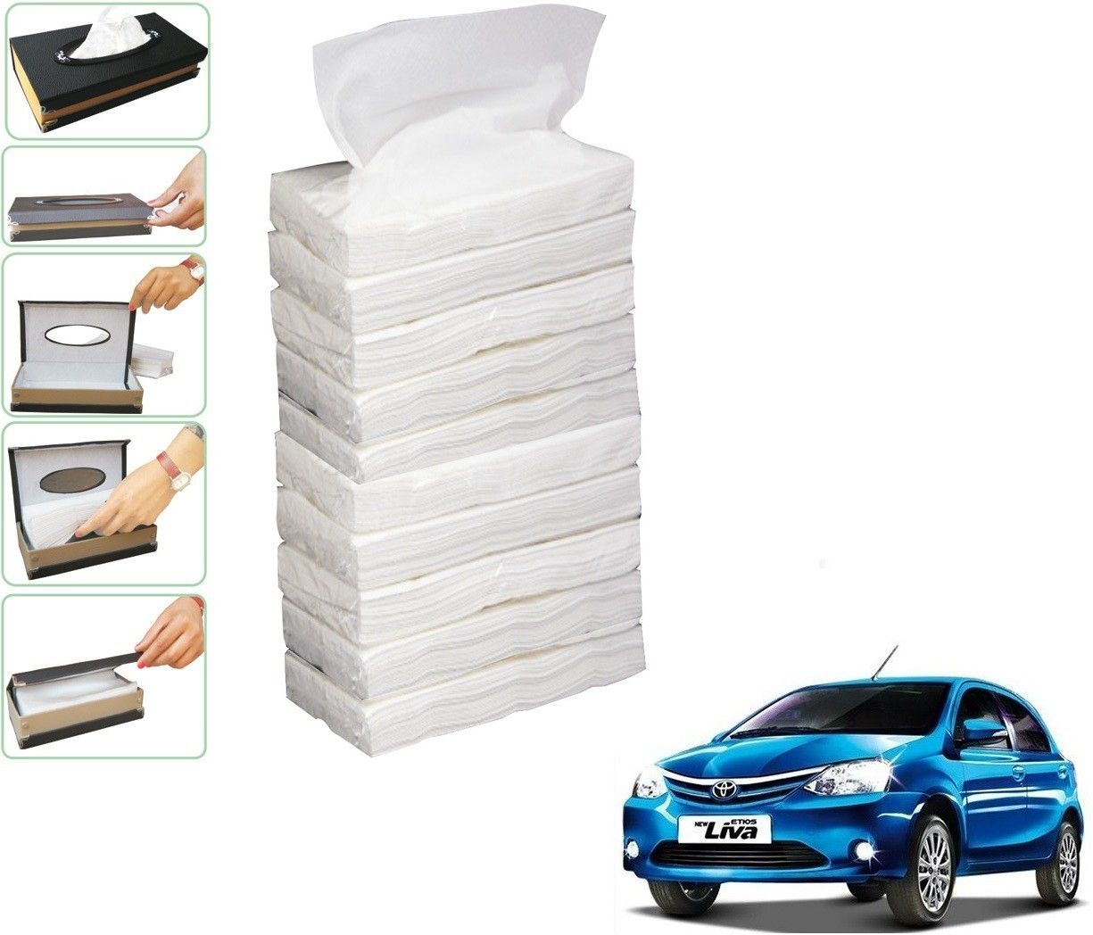 kozdiko 10 SET REFILLER WITH 100 PULLS (200 SHEETS) FOR TOYOTA ETIOS LIVA Vehicle Tissue Dispenser-picture-24