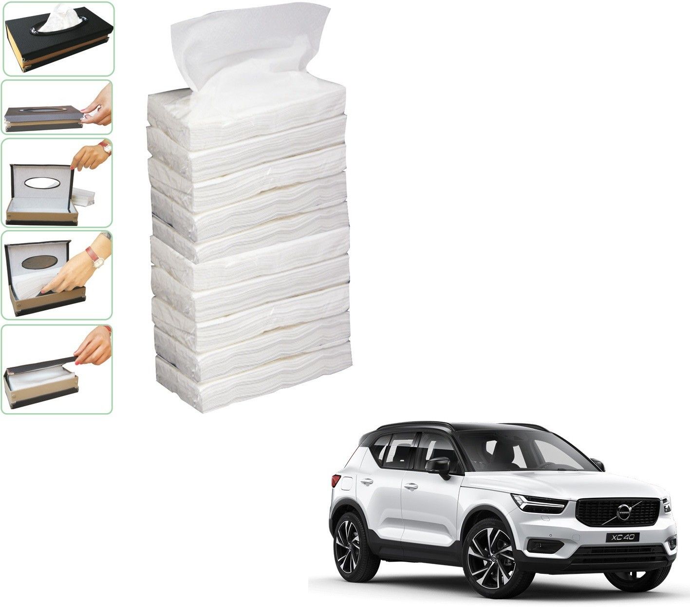 kozdiko 10 SET REFILLER WITH 100 PULLS (200 SHEETS) FOR VOLVO XC40 Vehicle Tissue Dispenser-picture-15
