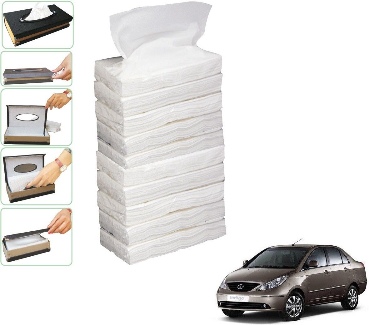 kozdiko 10 SET REFILLER WITH 100 PULLS (200 SHEETS) FOR TATA INDIGO Vehicle Tissue Dispenser-picture-6