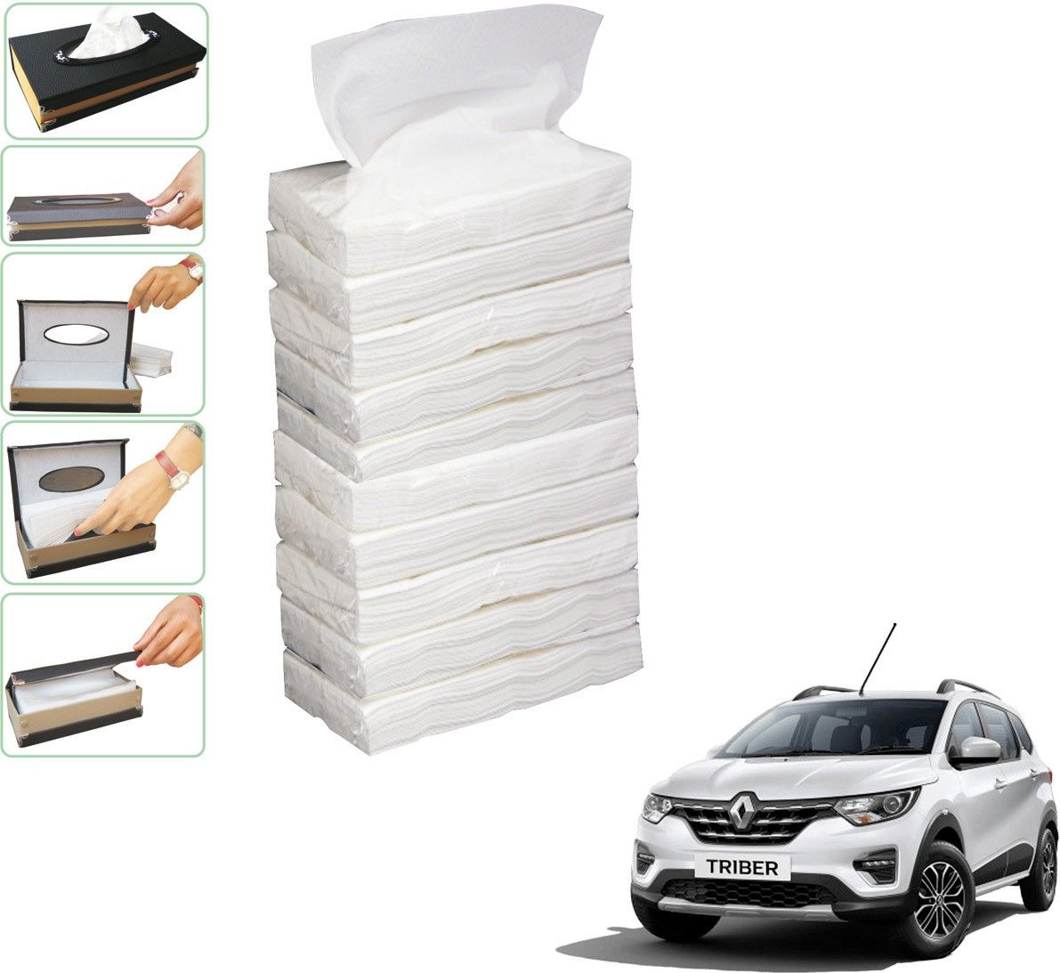 kozdiko 10 SET REFILLER WITH 100 PULLS (200 SHEETS) FOR RENAULT TRIBER Vehicle Tissue Dispenser-picture-7