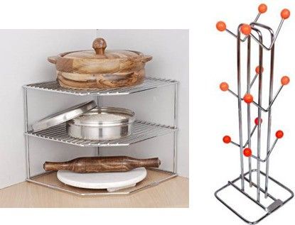 homedmart Containers Kitchen Rack Presents a combo pack of durable stainless steel orange v shape cup stand + corner Steel-picture-16