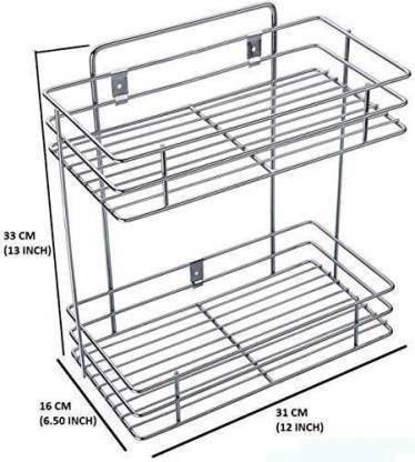 prl traders Multipurpose Storage Rack for kitchen /Cutlery Storage Rack/Double Layer Kitchen Racks/Dish rack/Spice rack/Bathroom Shelves and Racks Steel, Wall Mounted Organiser for Home/ Spice Bottle Shelf Holder Platform Cabinet Kitchen racks Stainless Steel Wall Shelf (Number of Shelves - 2, Steel) Stainless Steel Wall Shelf-picture-27