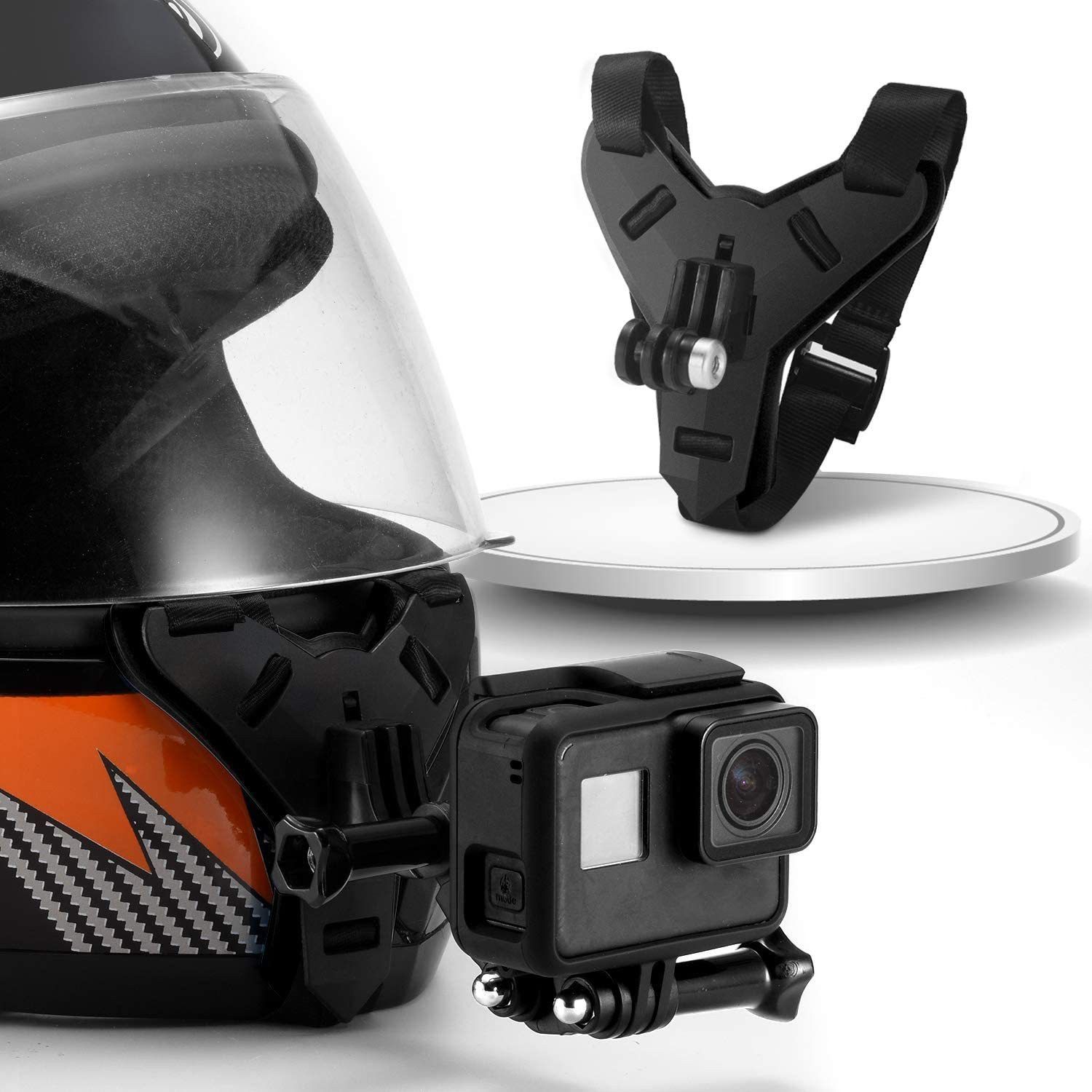 Adofys Black Fixing Bracket Helmet Chin Mount Holder Integrated Helmet Belt Accessory Compatible with Yi, DJI Osmo GoPro Hero 8/7/6/5/4/3 & Other Action Camera Strap-picture-18