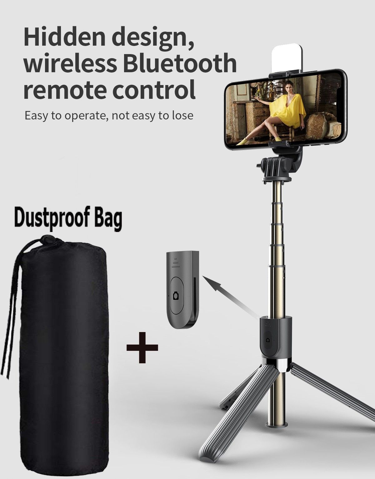 POZUB High Quality Best Buy Multi-function Bluetooth Selfie Stick Tripod With Fill Light +Dustproof Bag Wireless Detachable Remote, 360°Rotation, PZBL03 Selfie Stick And Stand With Flash Light And Remote Control R1S Selfie Stick Extendable Stick Mini Tripod With Detachable Remote For Smart Selfie Phone Holder Camera Flash Brackets Best Use For Make Videos Compatible With Mobiles Video Stand In Gimbal Stabilizer, |In Mobile Holder Selfie Sticks & Monopods Camera Remote Controls Tripod, Monopod, Monopod Kit, Tripod Ball Head, Tripod Bracket, Tripod Clamp, Tripod Kit