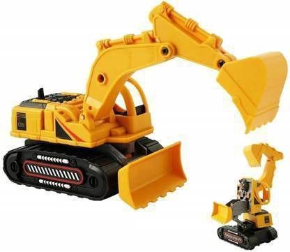 2 in 1 Friction Powered Push and Go 360 Degree Rotating Construction Robot Transformer Stunt Road Excavator Truck Toy with Movable Parts for Kids (Multicolor) (Yellow, Pack of: 1)-image-3