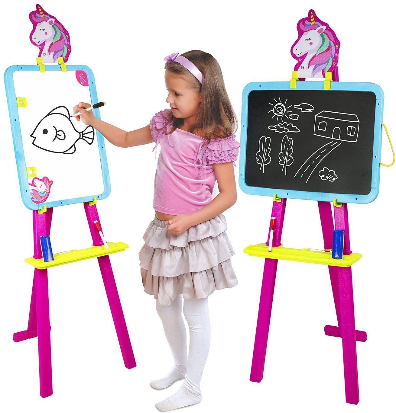 8 in 1 Multipurpose Easel Writing Board for Kids with Stand Magnetic White Black