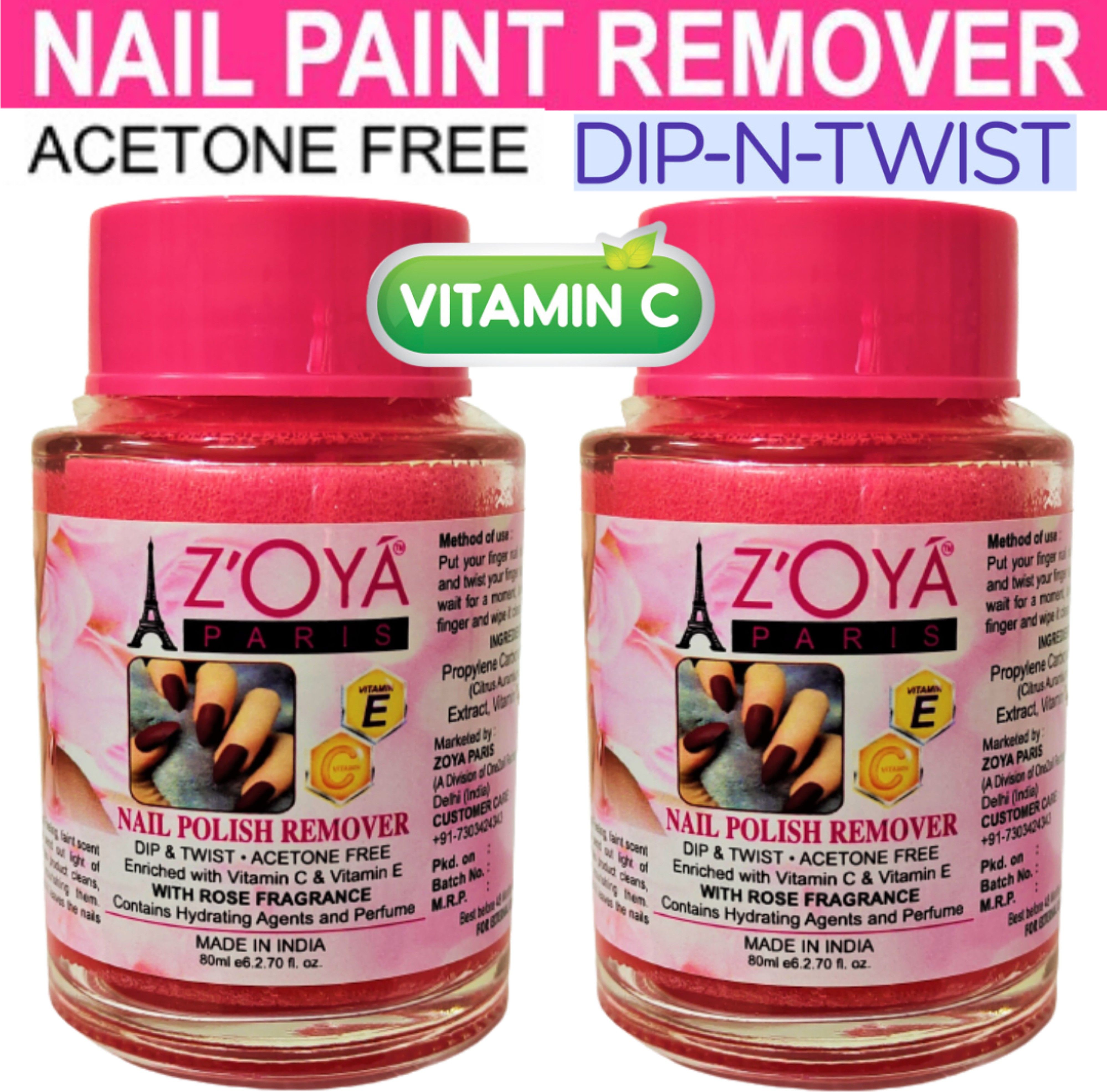 Instant Dip & Twist Nail Polish Remover - Acetone Free, Enriched with Vitamin C or Vitamin E with ROSE Fragrance. Contains Hydrating Agents & Perfume. (PACK of 2)-image-3
