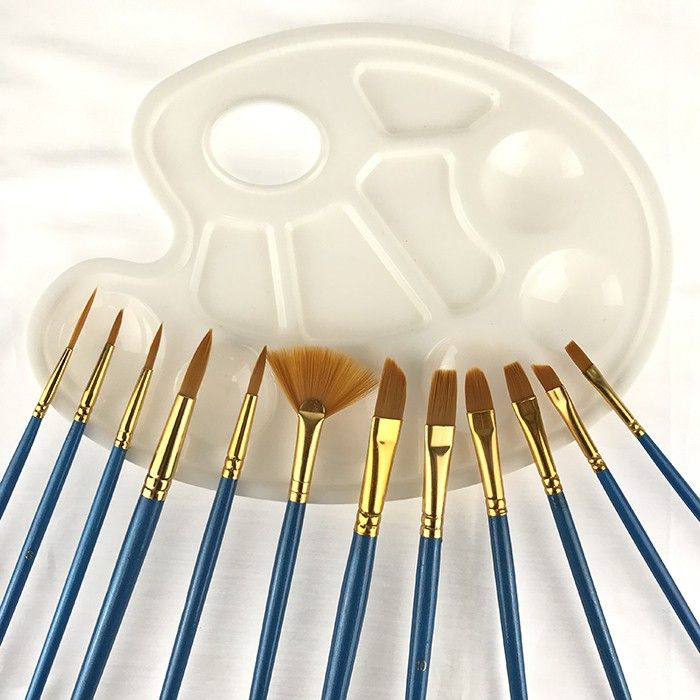 Artist 12 Pcs Arts Brushes Set with Wood Handle Durable Smooth Nylon Hair Oil Painting Watercolor Paint Artist Brush ( Color_Blue_ Golden)-image-38