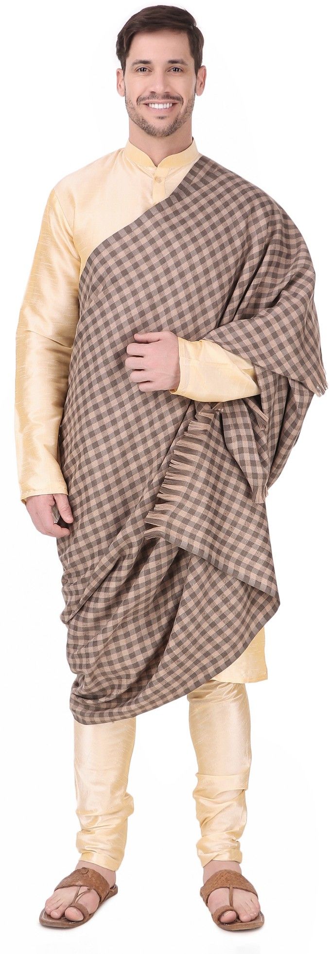 BRAVEZI Polyester Wool Blend Checkered Men Shawl-image-35