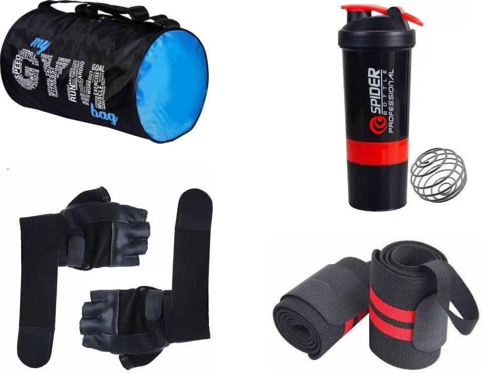 sport bag for gym with spider bottle with gym gloves and wrist support fitness kit Fitness Accessory Kit Kit-image-47