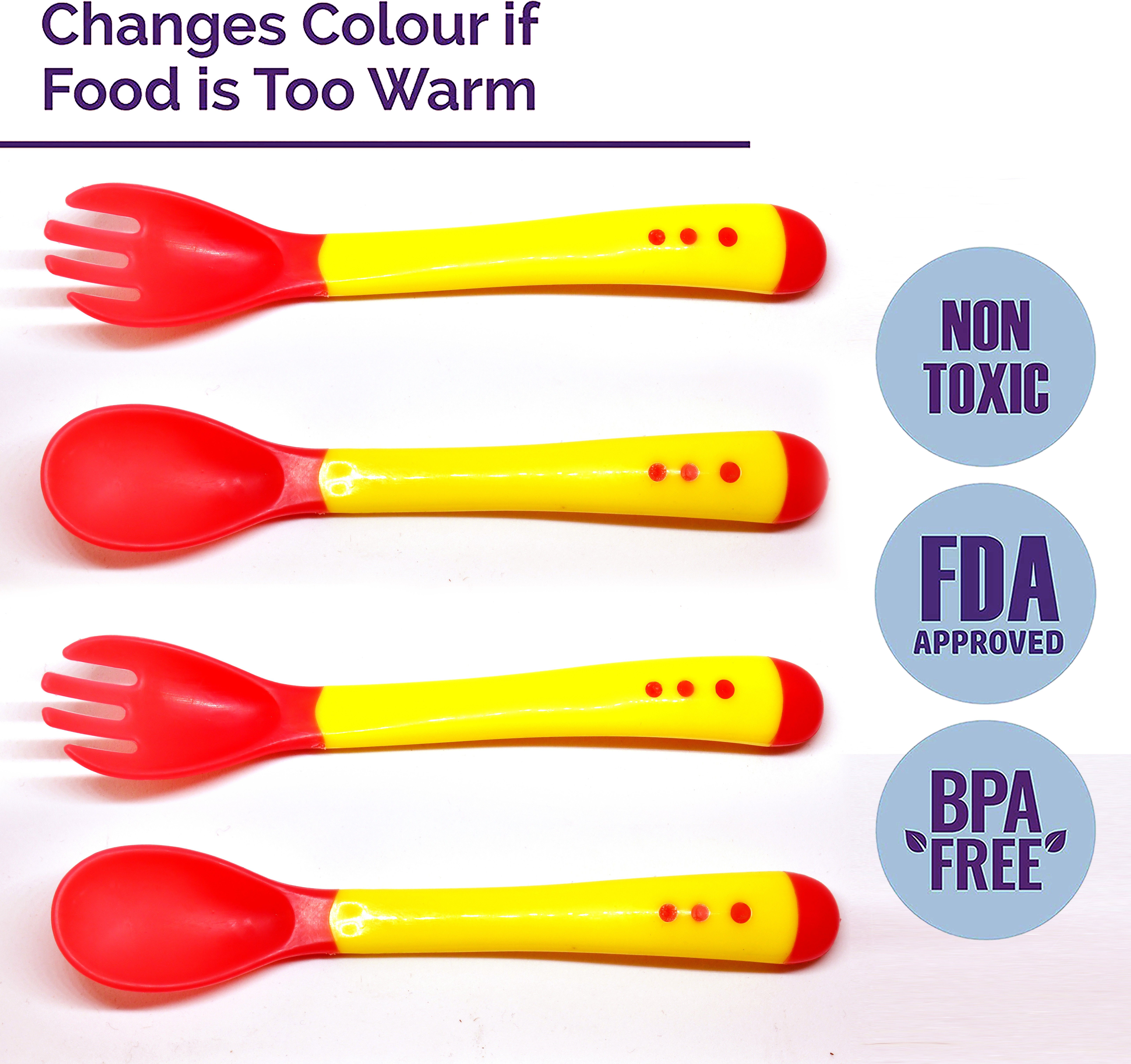 miss & chief by flipkart Silicone Tip Heat Sensitive Silicone Spoons | Temperature Sensing Spoons | Spoon & Fork Set (Yellow, Pack of 4)- Silicon-picture-25