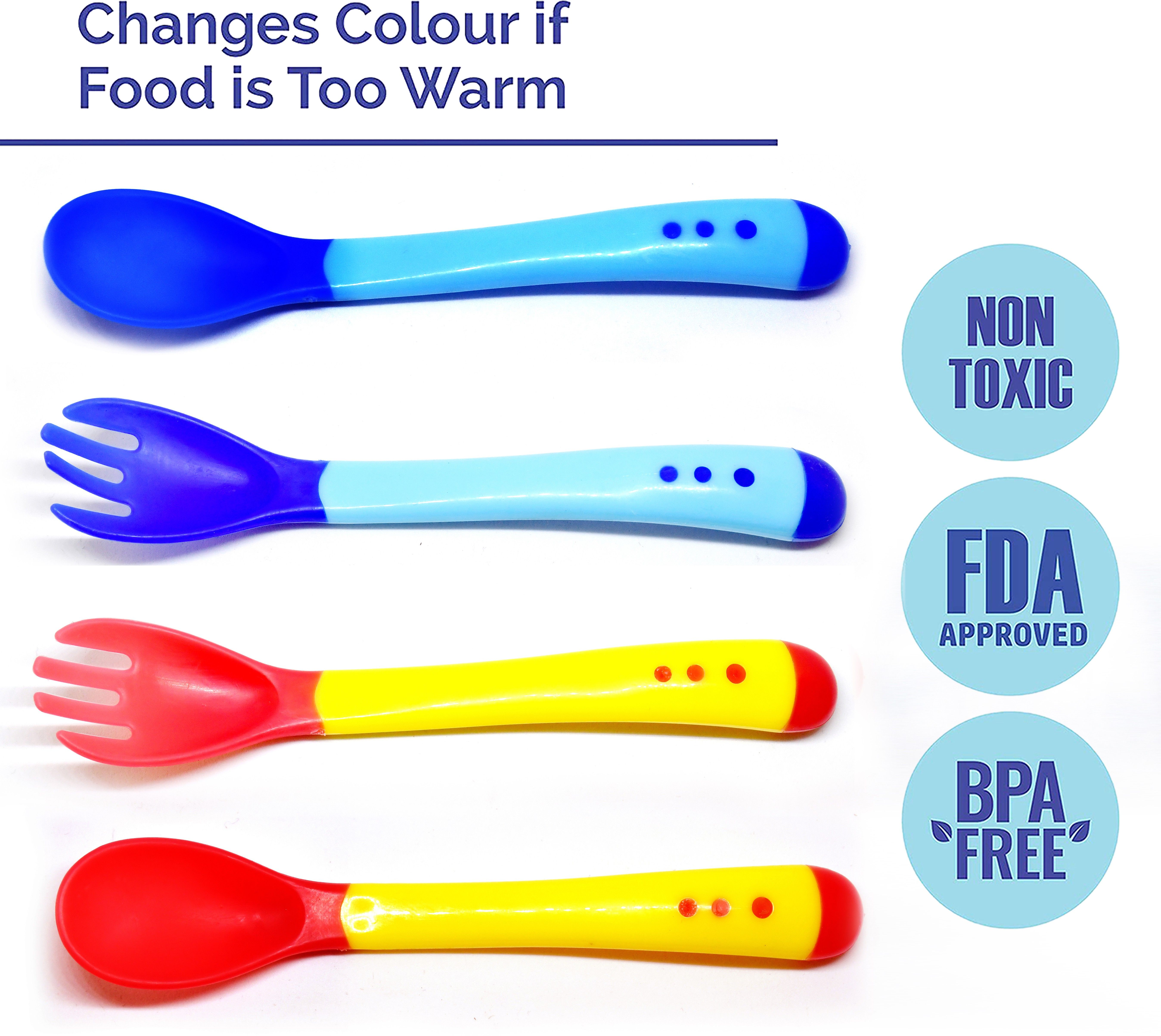 miss & chief by flipkart Silicone Tip Heat Sensitive Silicone Spoons | Temperature Sensing Spoons | Spoon & Fork Set (Blue & Yellow, Pack of 4) - Silicon-picture-20