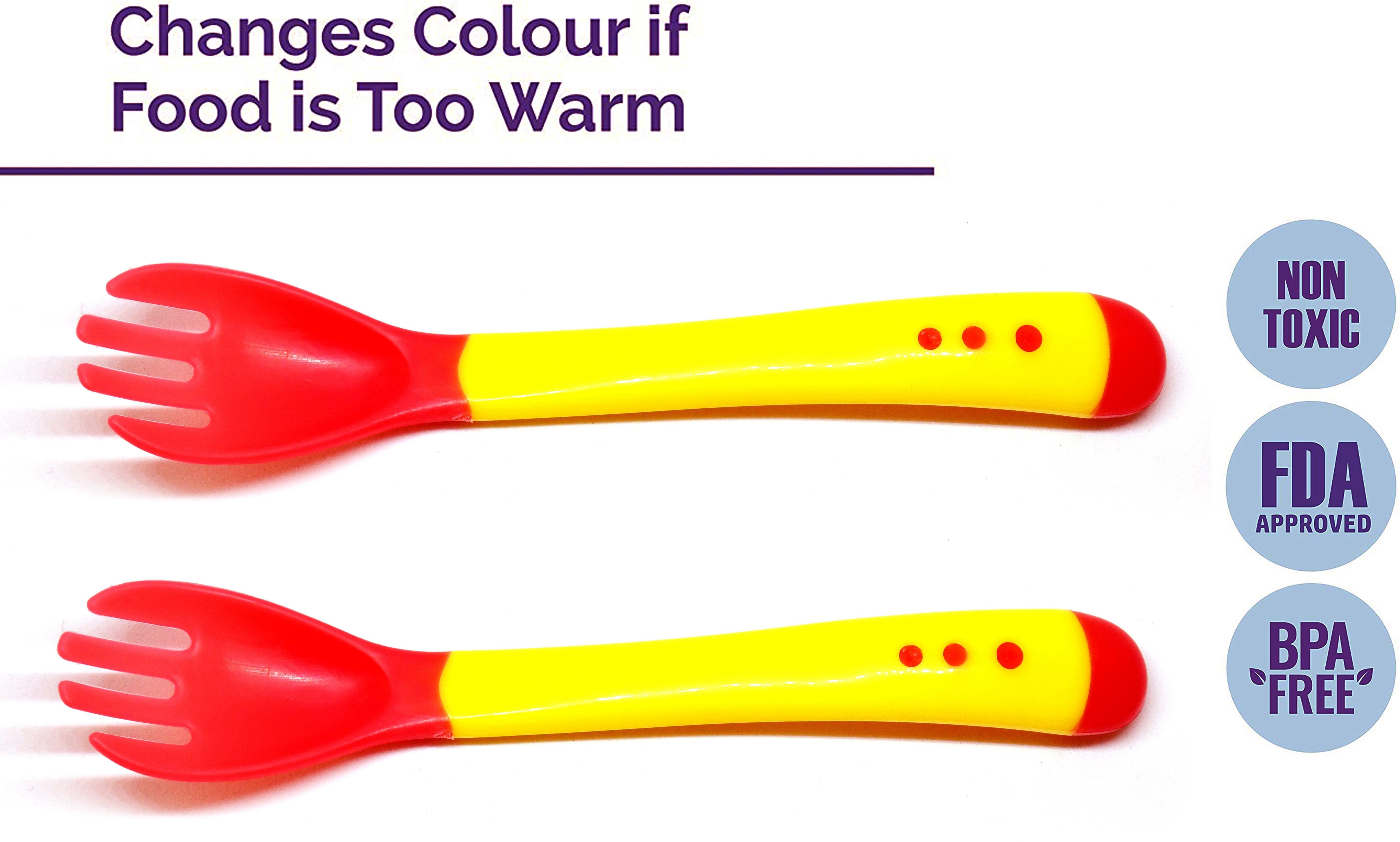 miss & chief by flipkart Silicone Tip Heat Sensitive Silicone Spoons | Temperature Sensing Spoons | Fork Set (Yellow, Pack of 2)- Silicon-picture-26