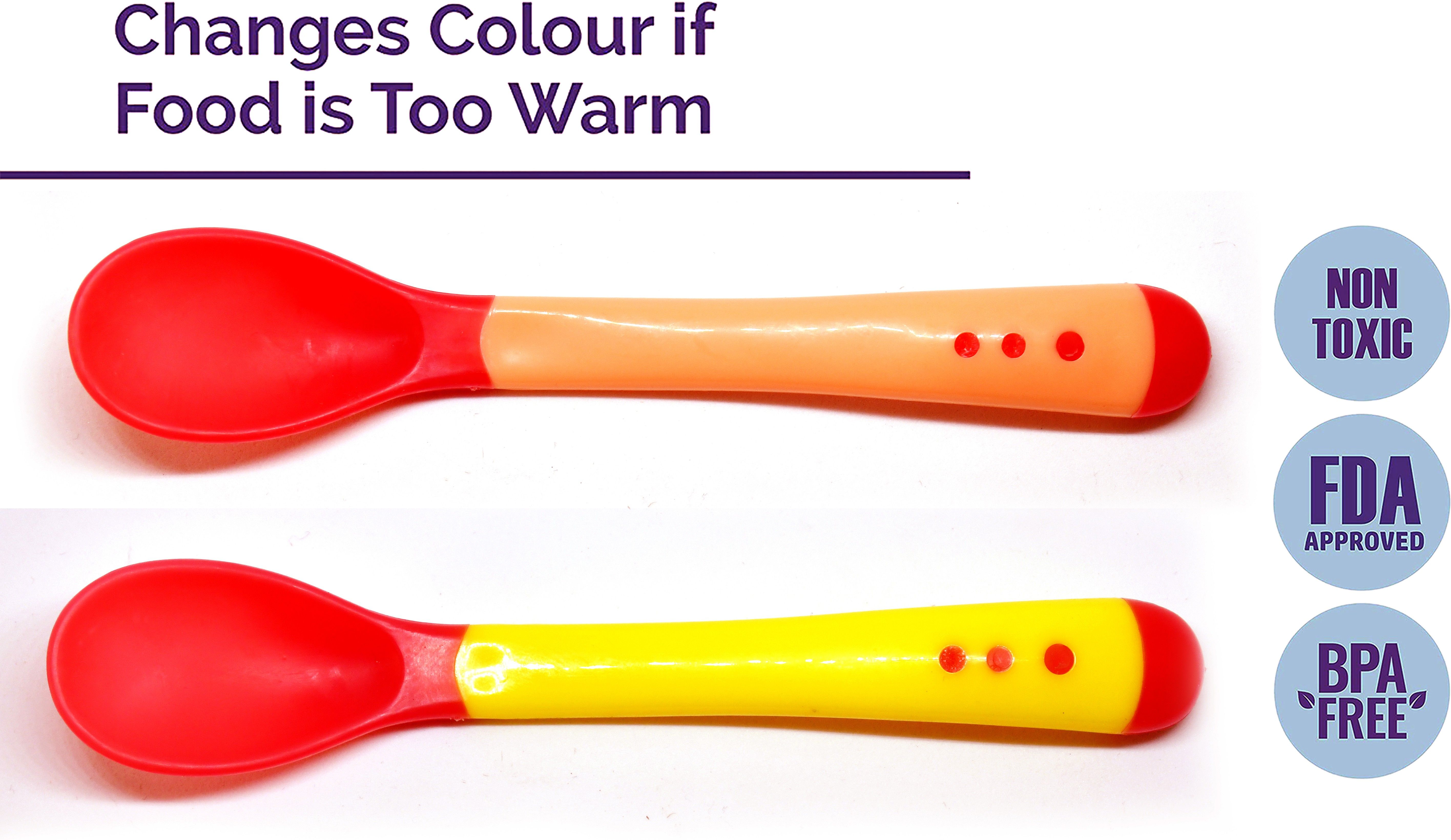 Silicone Tip Heat Sensitive Silicone Spoons | Temperature Sensing Spoons | Spoon Set - Pack of 2 (Red & Yellow)- Silicon