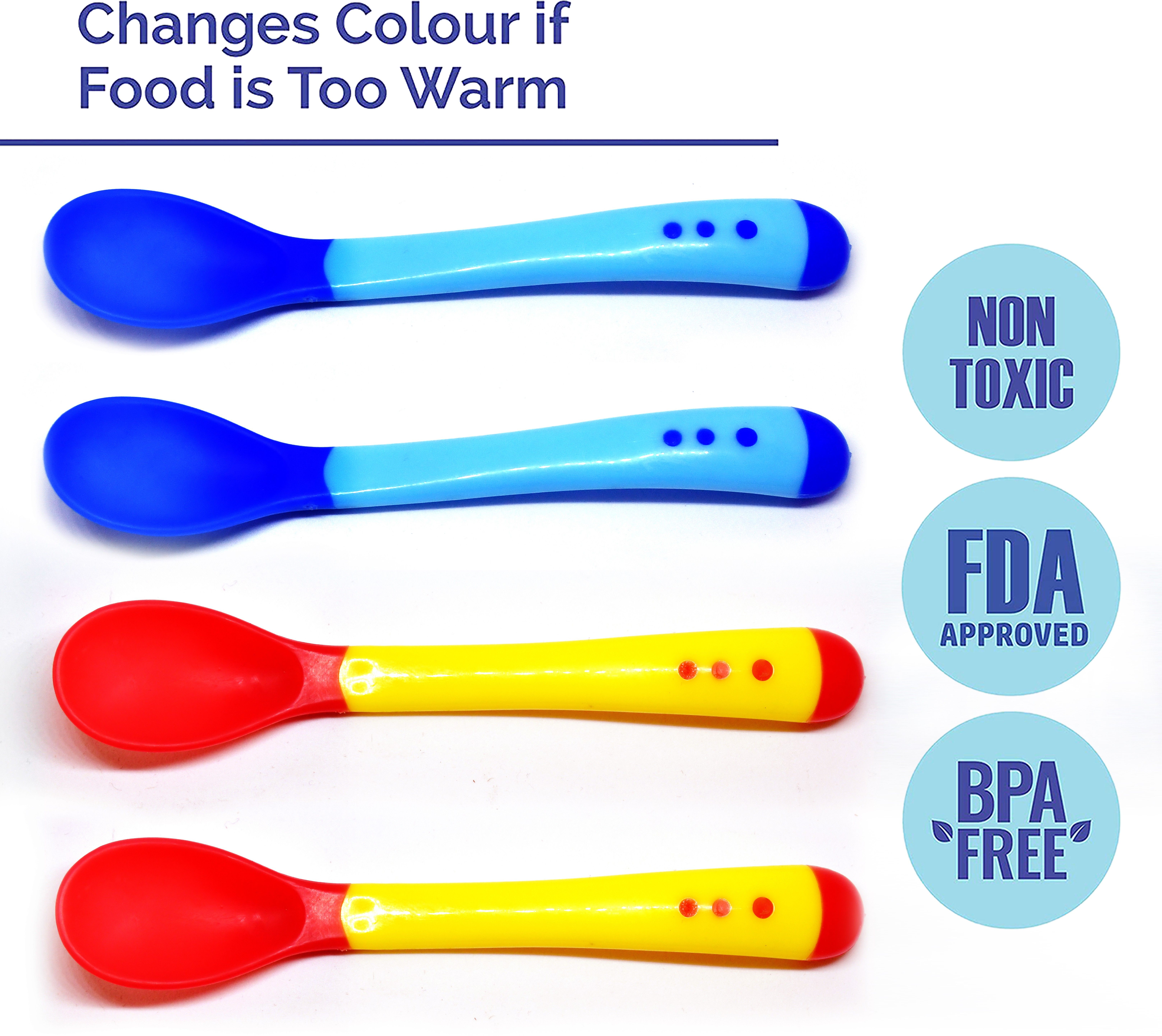 Silicone Tip Heat Sensitive Silicone Spoons | Temperature Sensing Spoons | Spoons Set (Blue & Yellow, Pack of 4)- Silicon-image-27