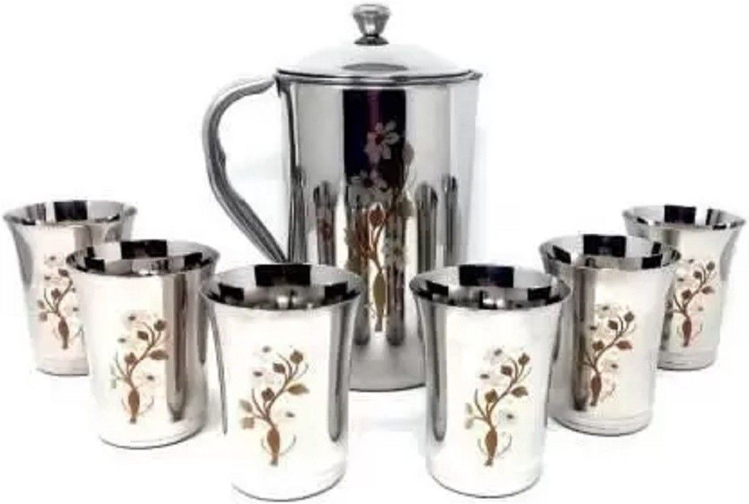 HIGH QUALTY FLOWER LASER Jug PARI LASER Glass Set (STAINLESS STEEL) Jug Glass Set (stainless steel) Jug Glass Set