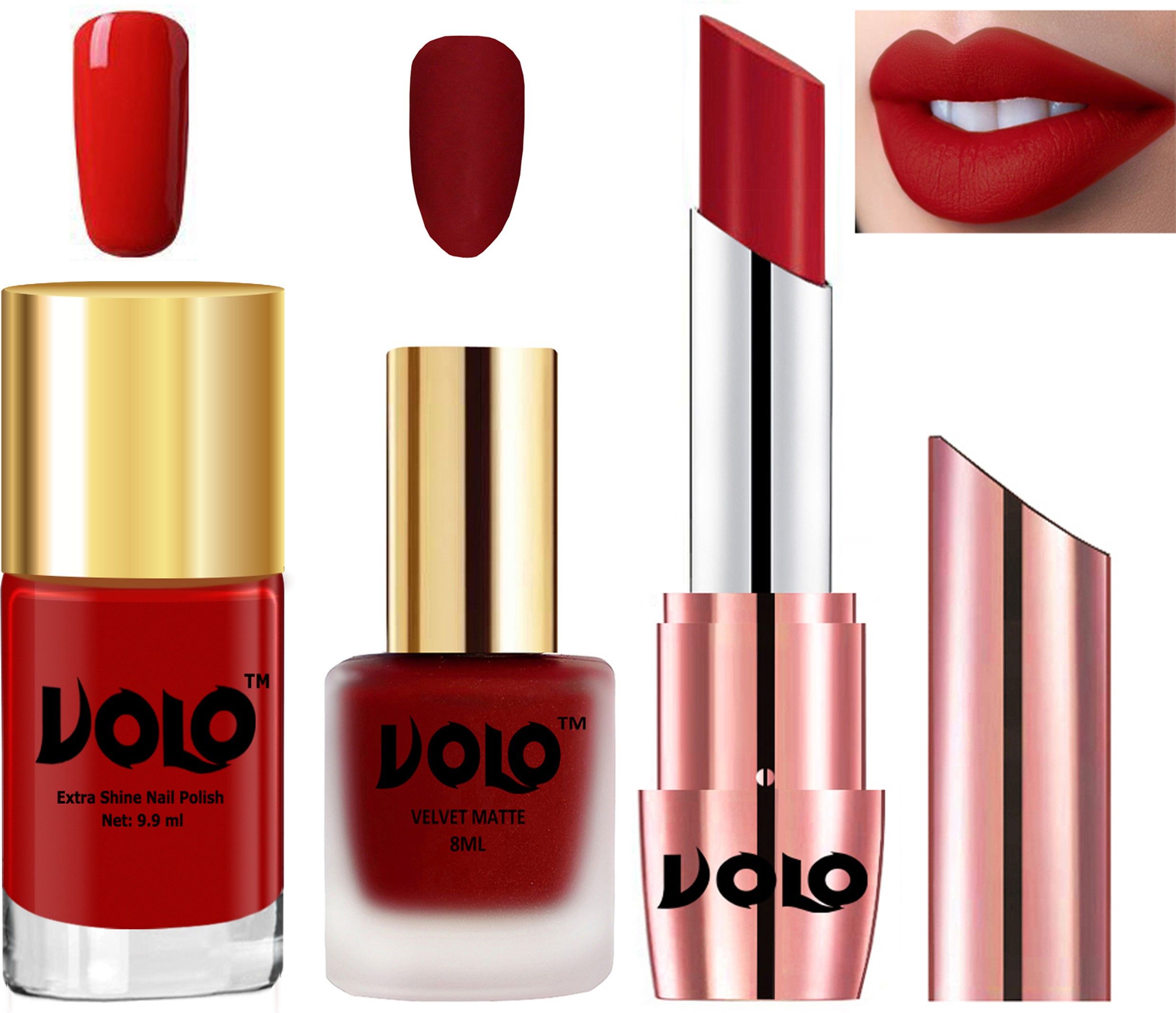 Red Combo of 3 Pcs HD Shine Tomato Red Nail Polish, Matte Tomato Red Nail Polish and Creme Matte Tomato Red Lipstck-image-34